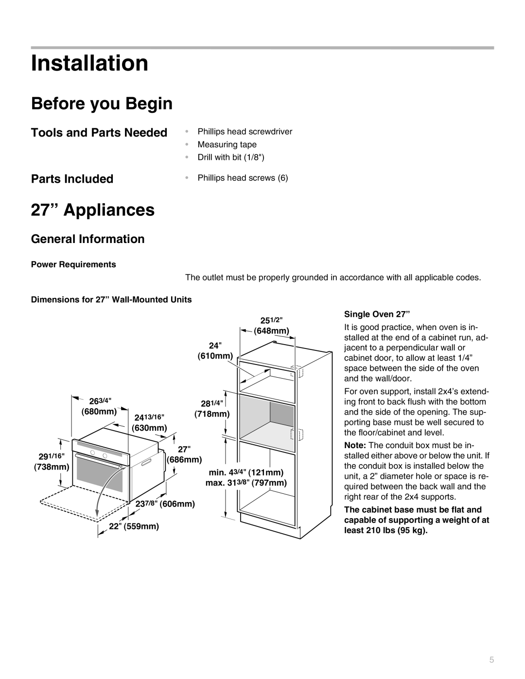 Thermador MEMC301, MEW301, MEMW301 Before you Begin, Appliances, Tools and Parts Needed Parts Included, General Information 