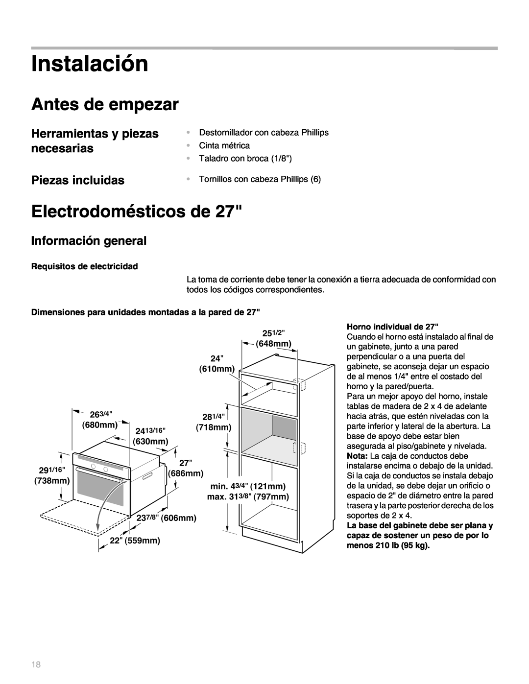 Thermador M301 Instalación, Antes de empezar, Electrodomésticos de, Herramientas y piezas necesarias Piezas incluidas 