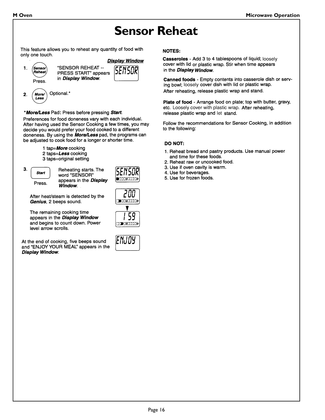 Thermador MT27 manual Sensor Reheat 