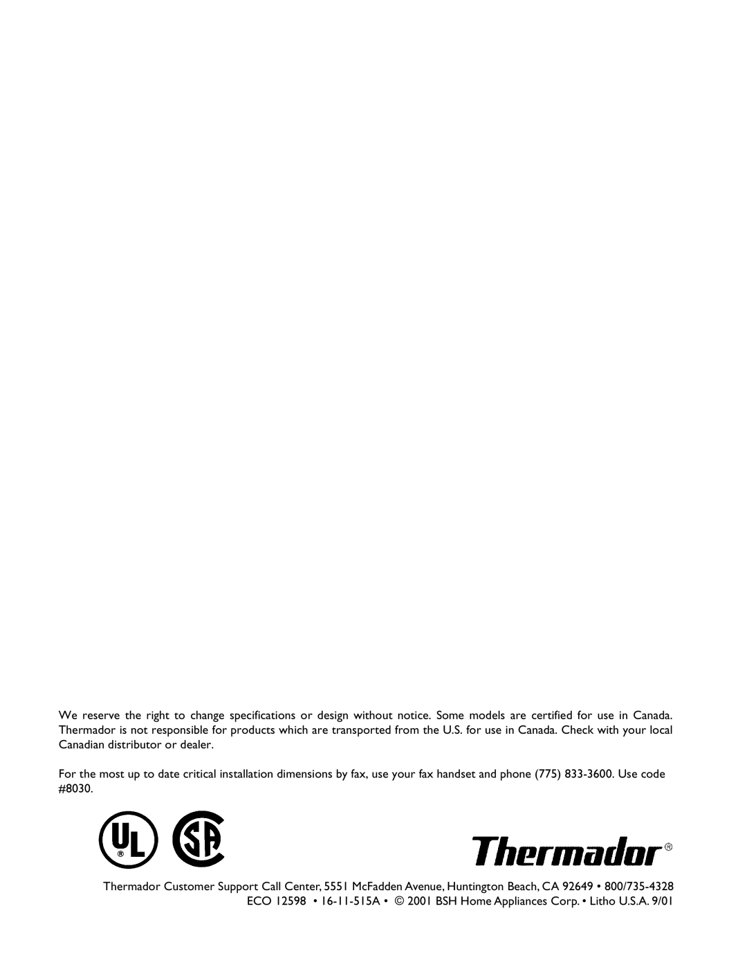 Thermador MT27 manual 