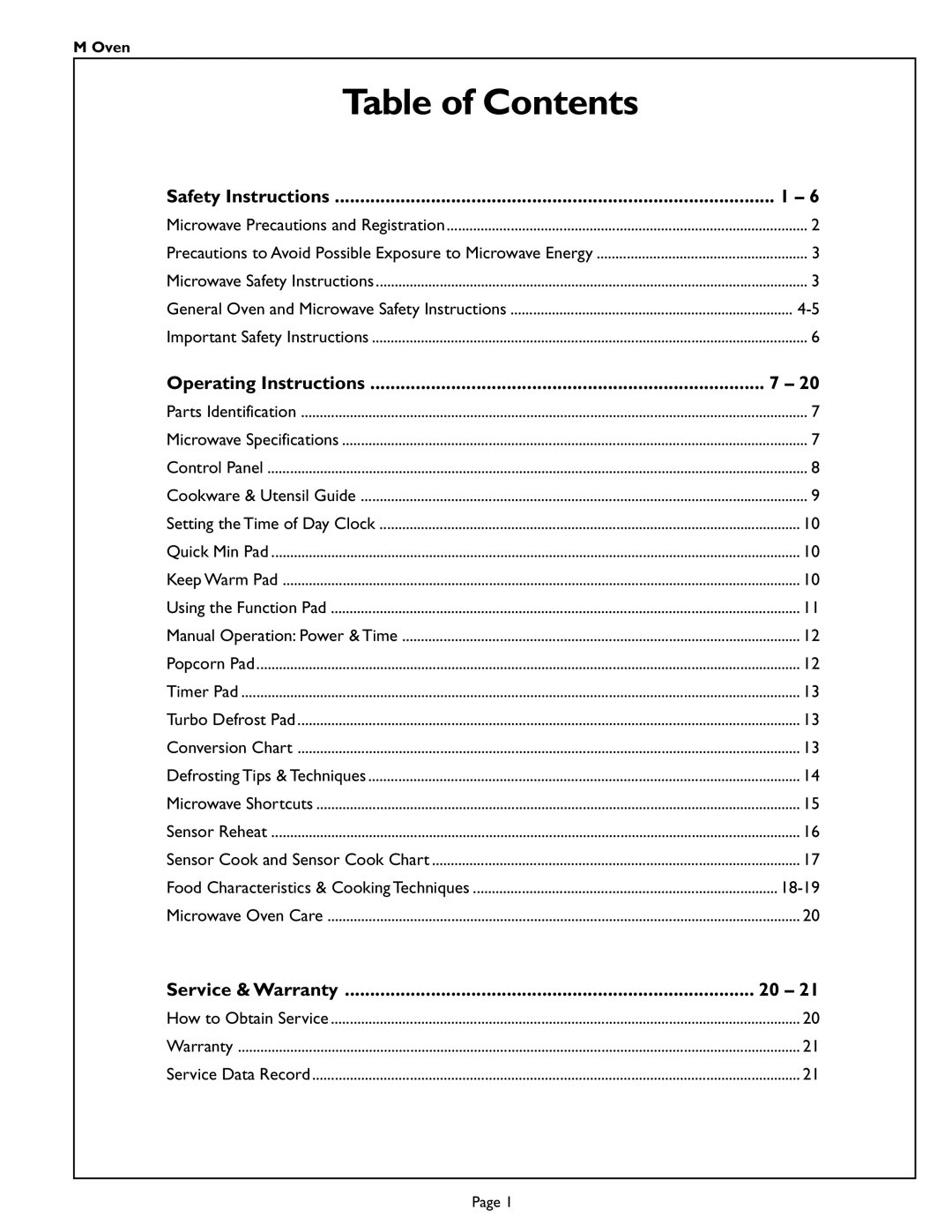 Thermador MT27 manual Table of Contents 