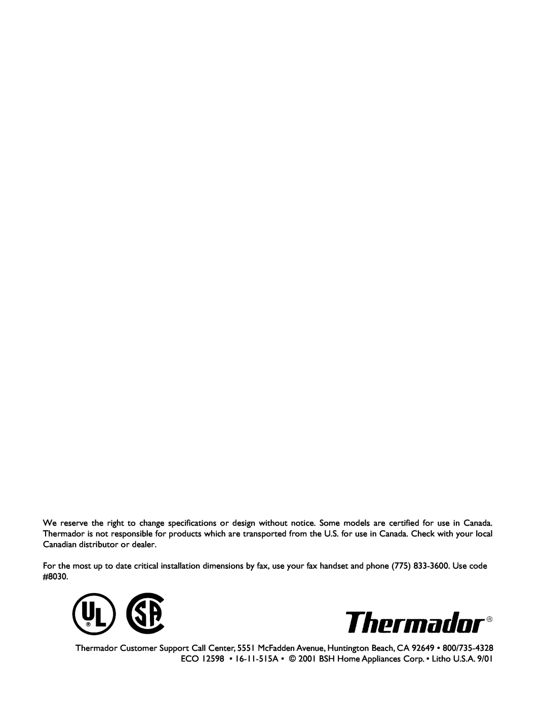 Thermador MT27 manual 