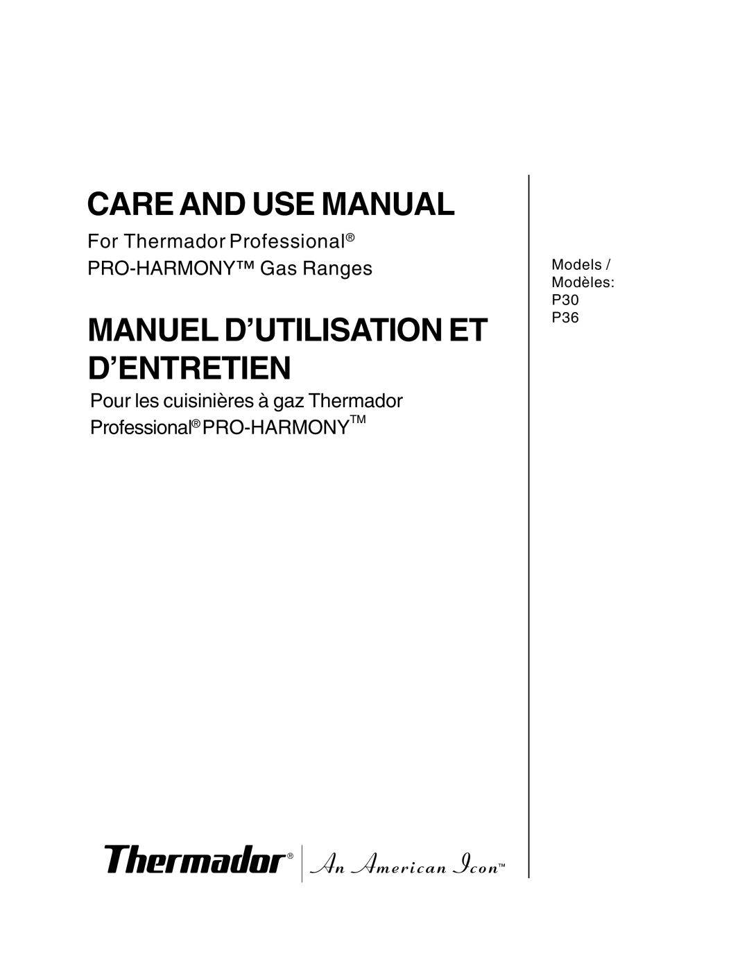 Thermador P30 P36 manuel dutilisation Care and USE Manual 