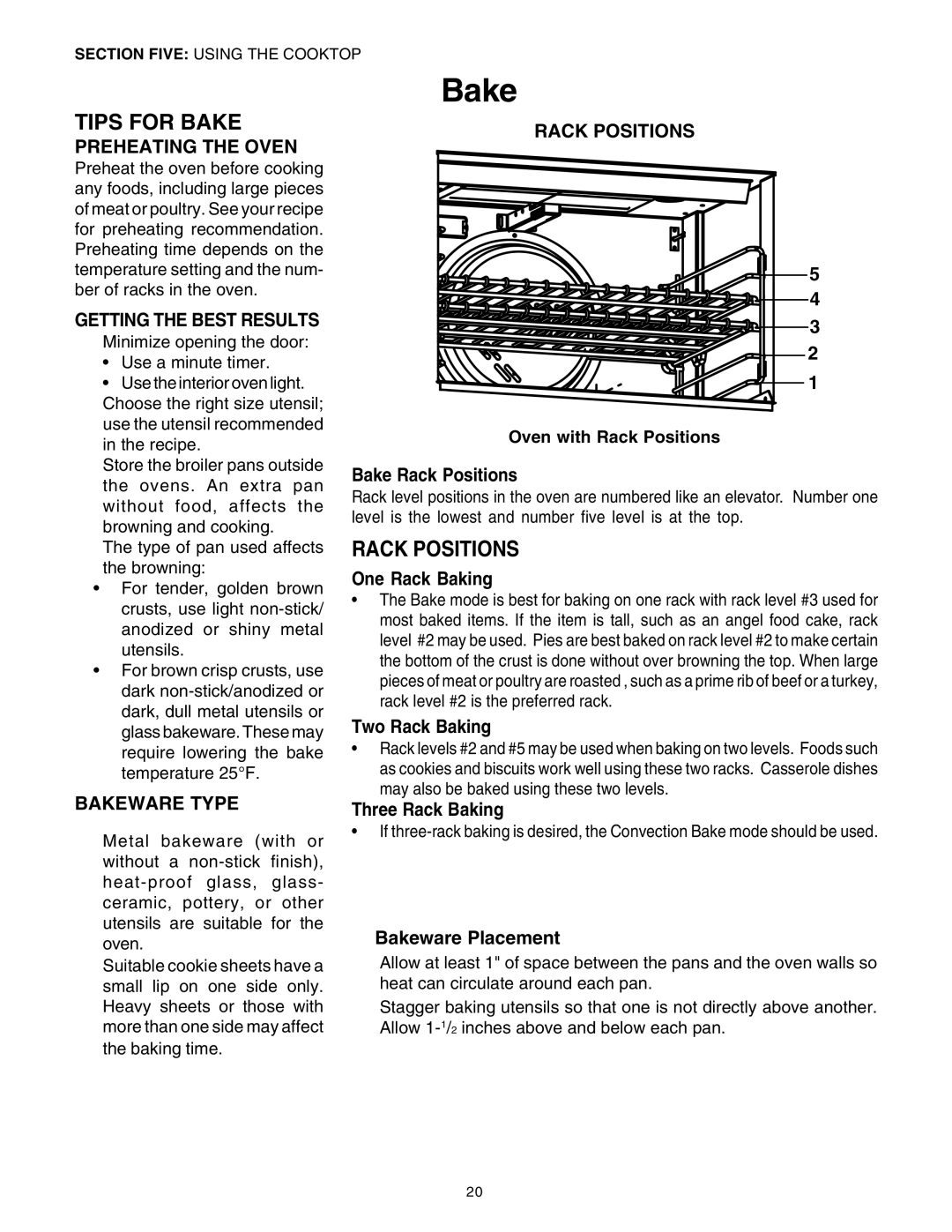 Thermador P30 P36 manuel dutilisation Tips for Bake, Rack Positions 