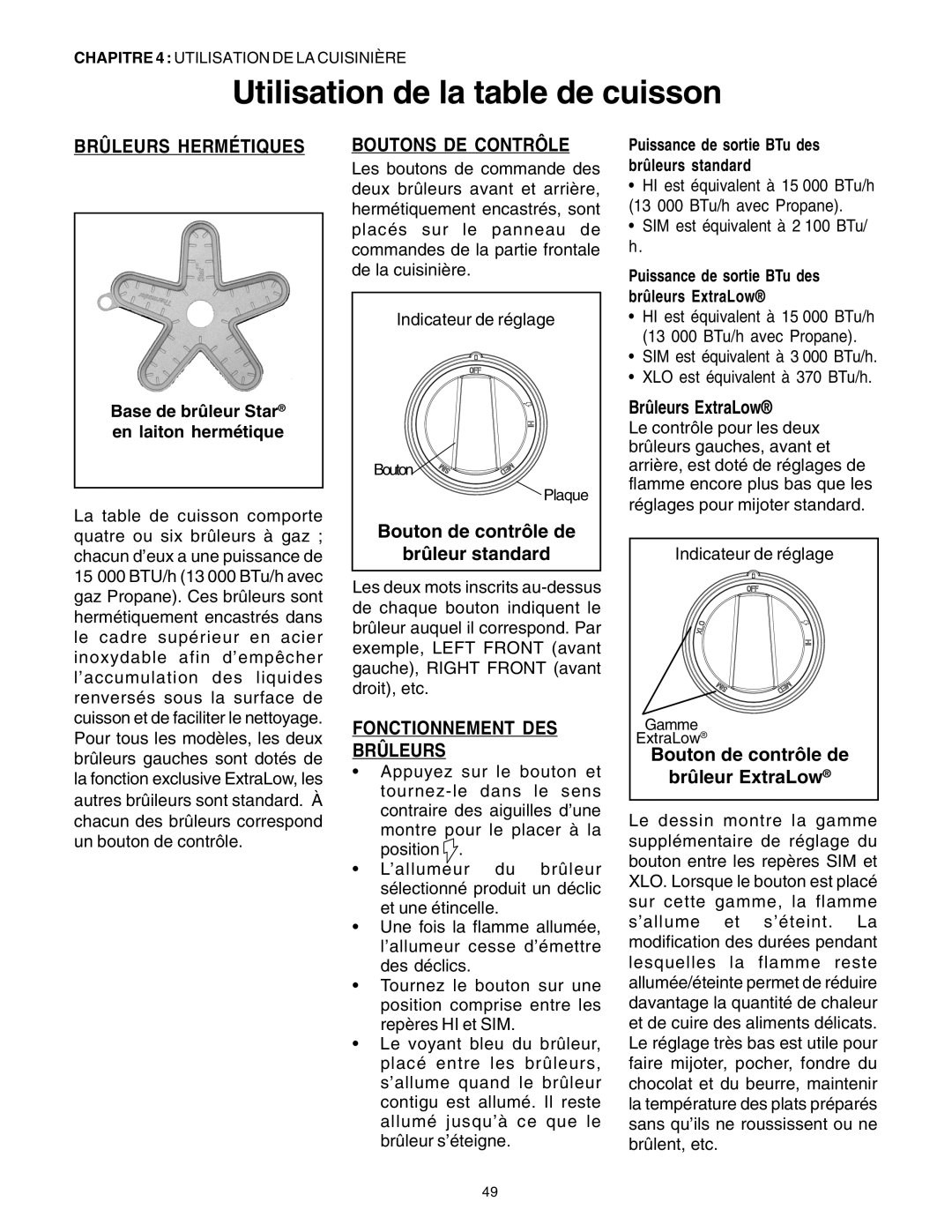 Thermador P30 P36 manuel dutilisation Utilisation de la table de cuisson, Brûleurs Hermétiques, Boutons DE Contrôle 