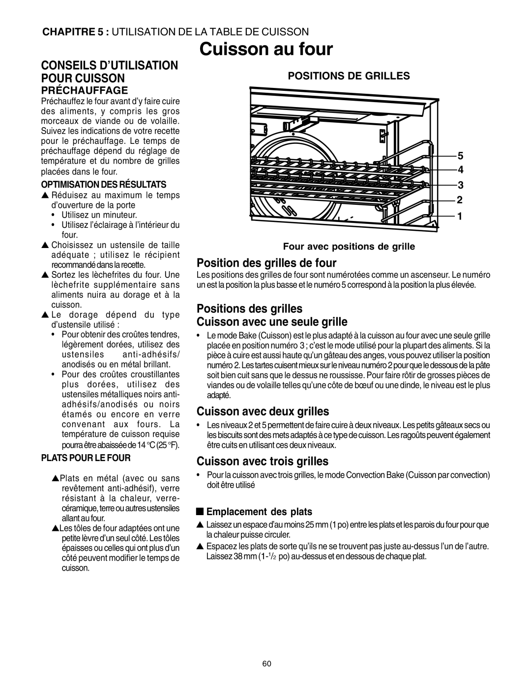 Thermador P30 P36 Cuisson au four, Conseils D’UTILISATION Pour Cuisson, Préchauffage, Positions DE Grilles 