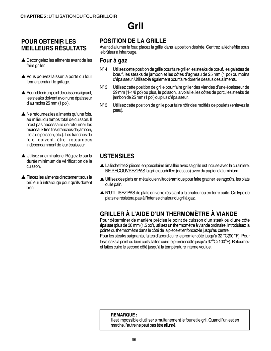 Thermador P30 P36 manuel dutilisation Position DE LA Grille, Ustensiles, Griller À L’AIDE D’UN Thermomètre À Viande 