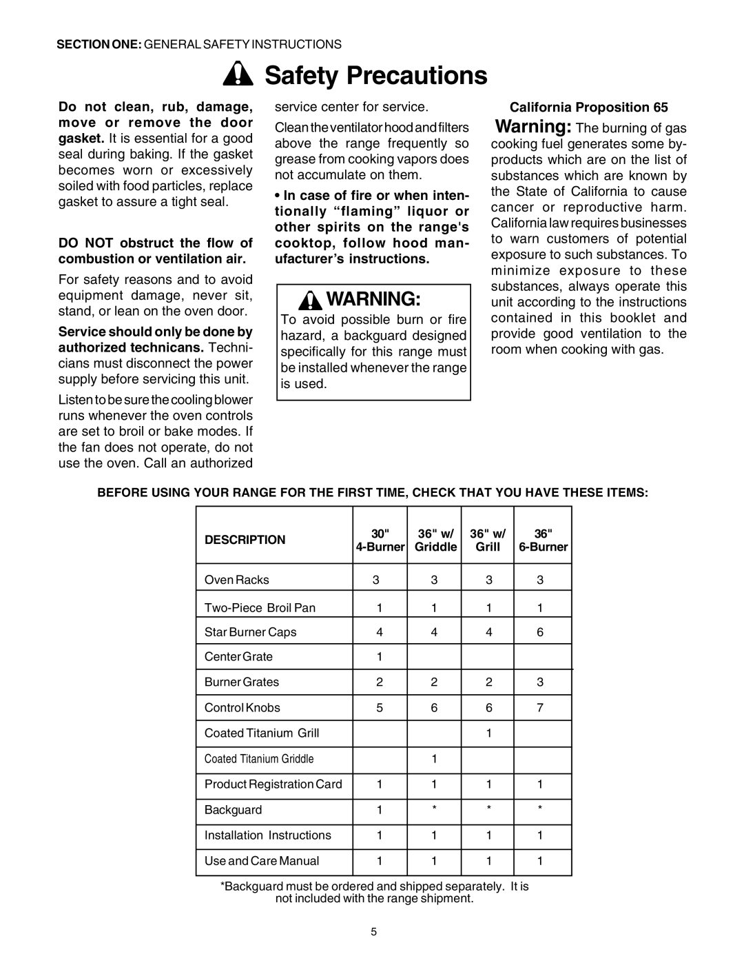 Thermador P30 P36 manuel dutilisation Do not obstruct the flow of combustion or ventilation air, California Proposition 