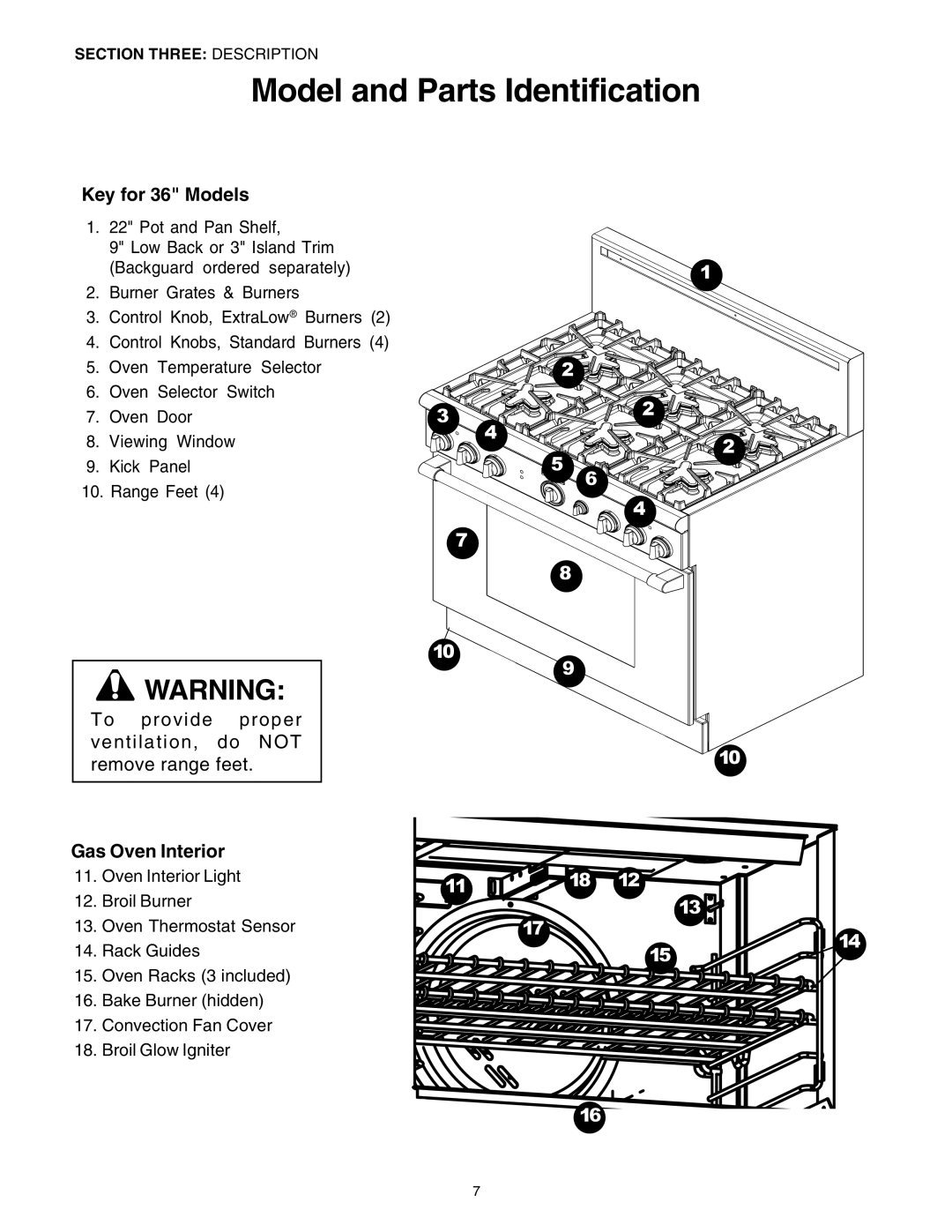 Thermador P30 P36 manuel dutilisation Model and Parts Identification, Key for 36 Models, Gas Oven Interior 