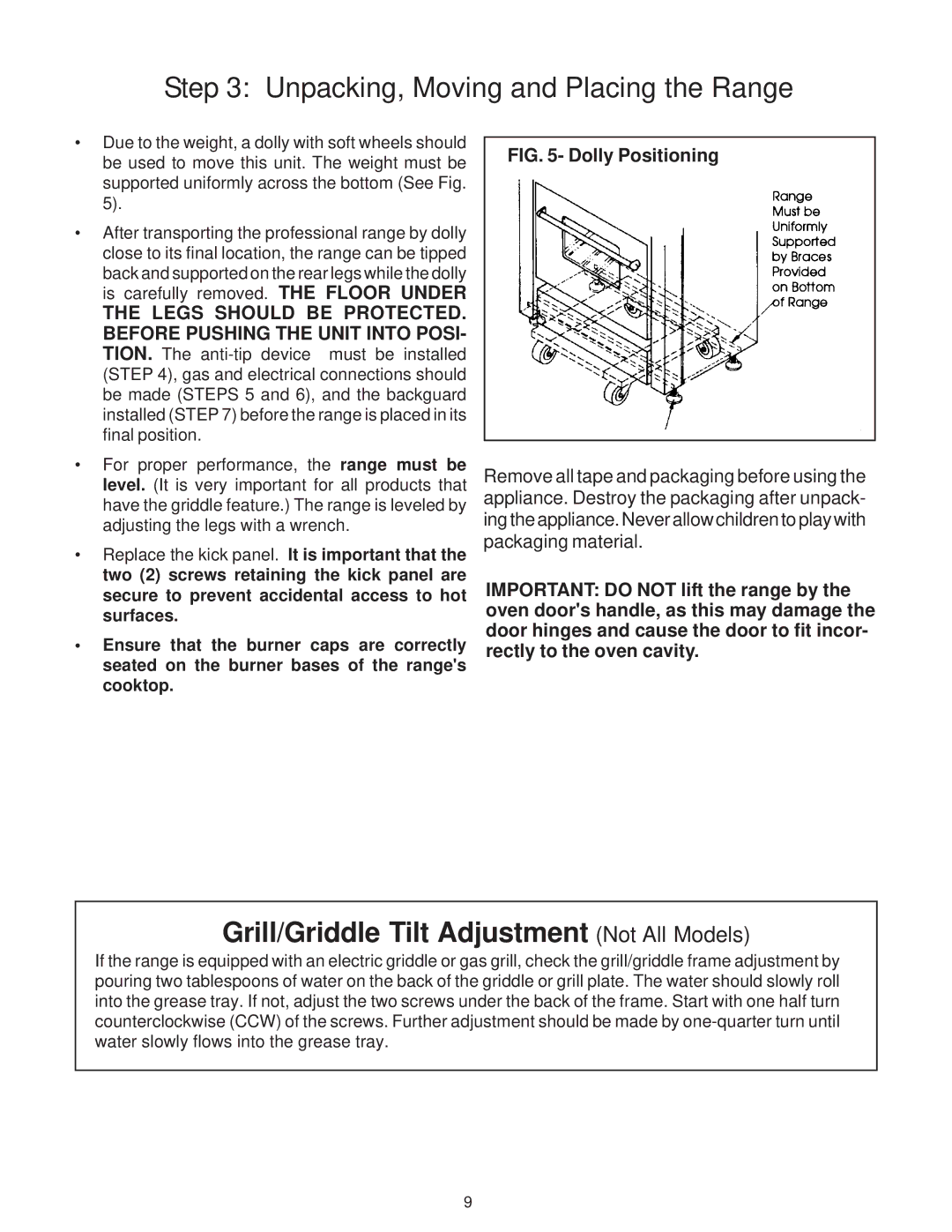 Thermador P30 installation instructions Grill/Griddle Tilt Adjustment Not All Models 