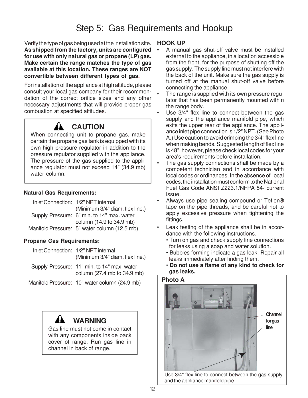 Thermador P30 installation instructions Gas Requirements and Hookup, Hook UP, Photo a 