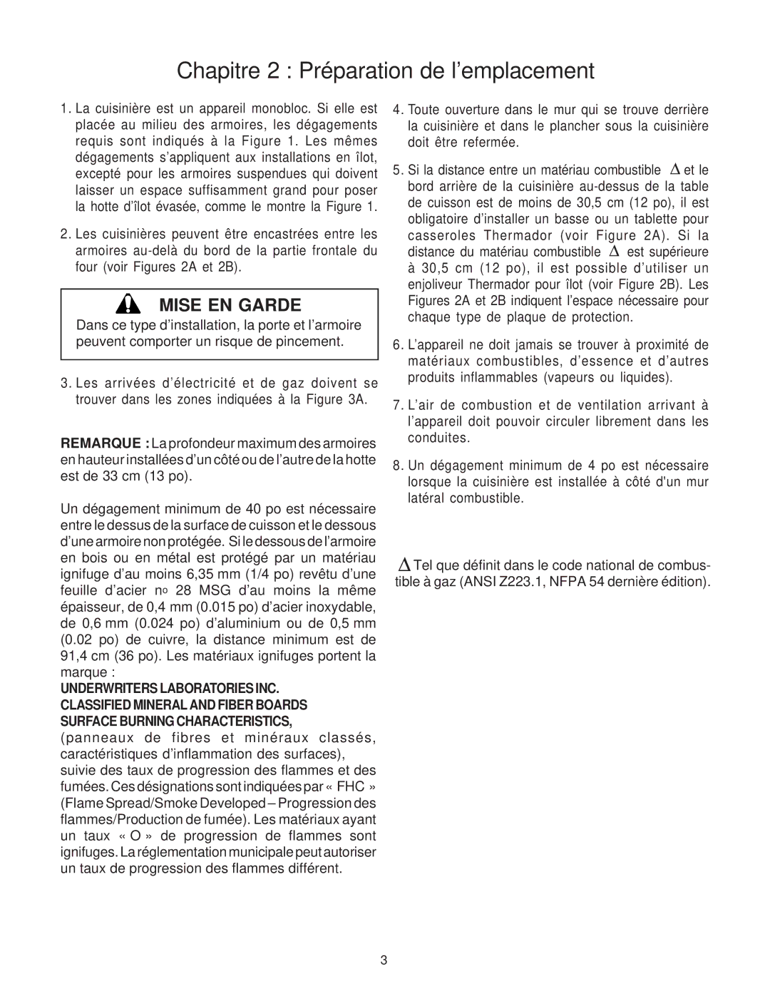 Thermador P30 installation instructions Chapitre 2 Préparation de l’emplacement 