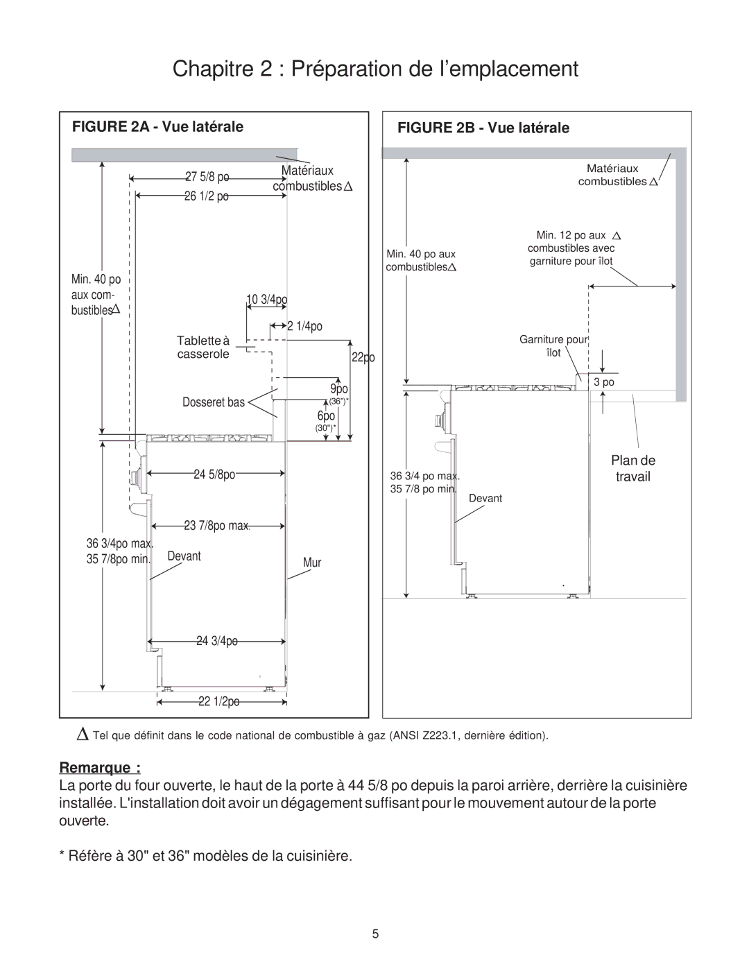 Thermador P30 installation instructions Vue latérale, Remarque 