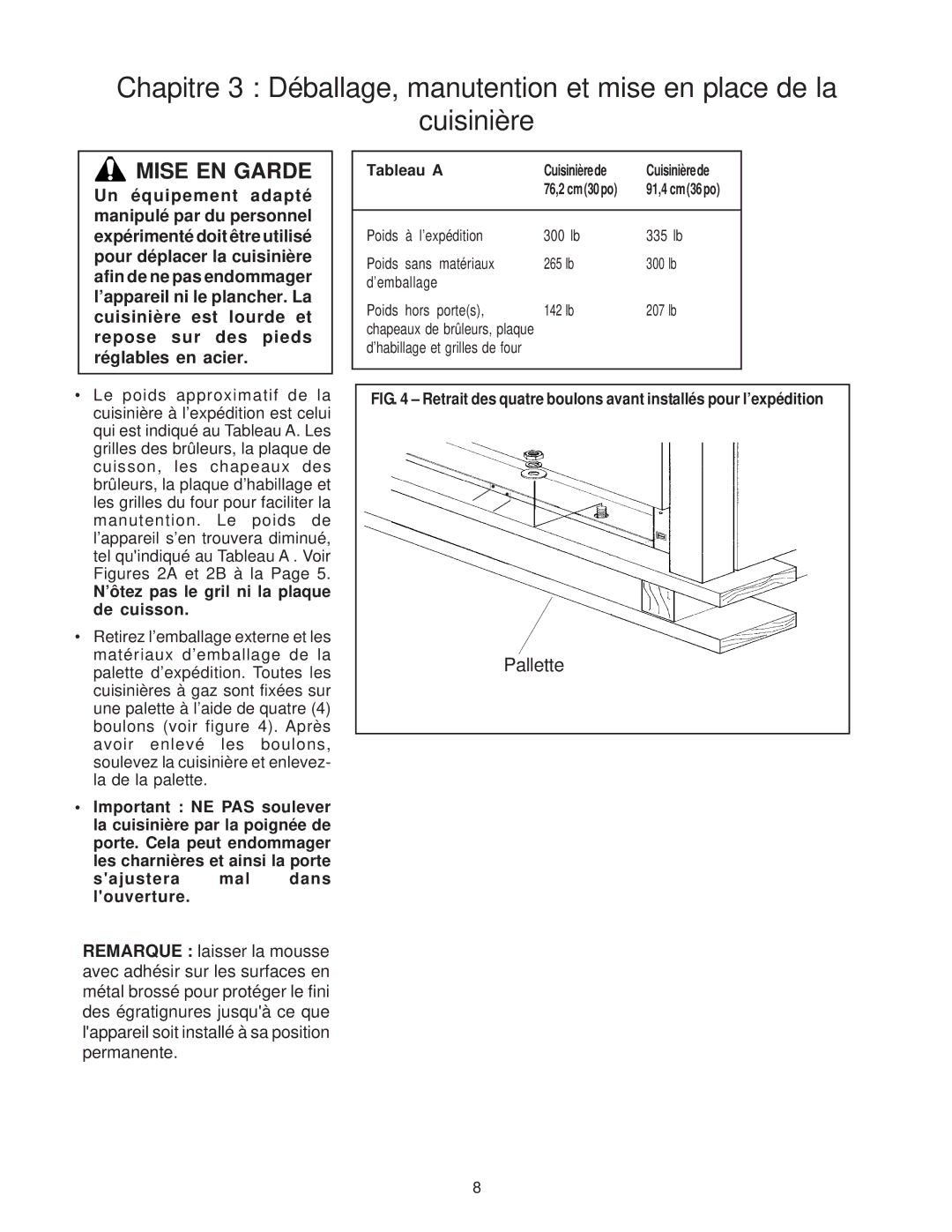 Thermador P30 installation instructions Pallette 