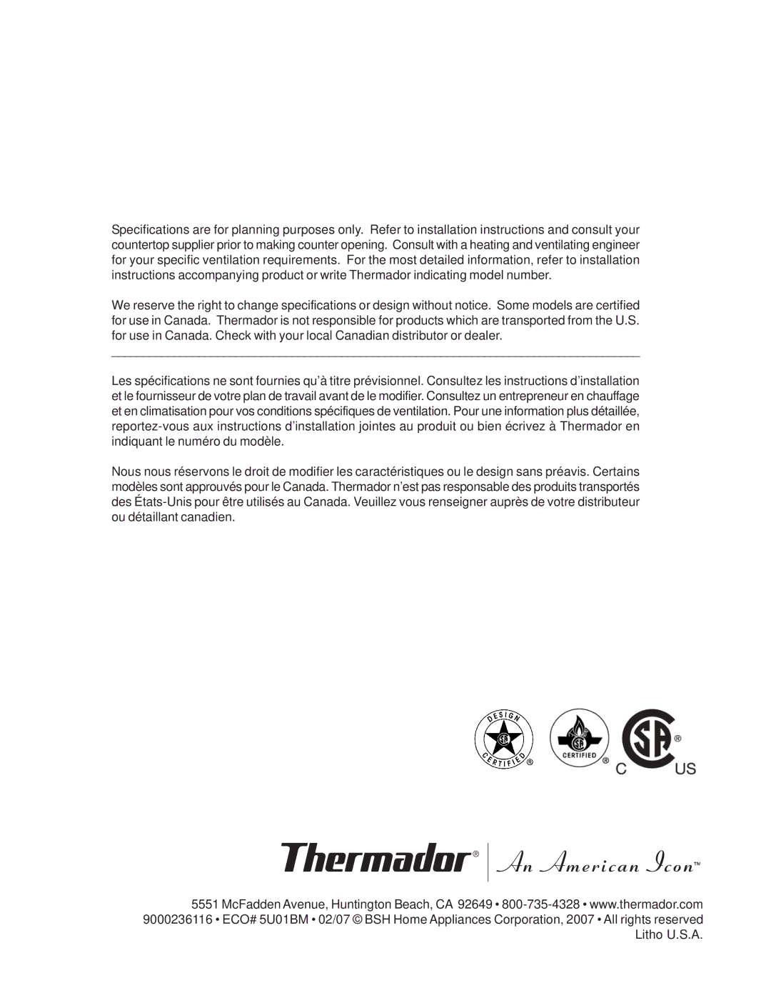 Thermador P30 installation instructions 