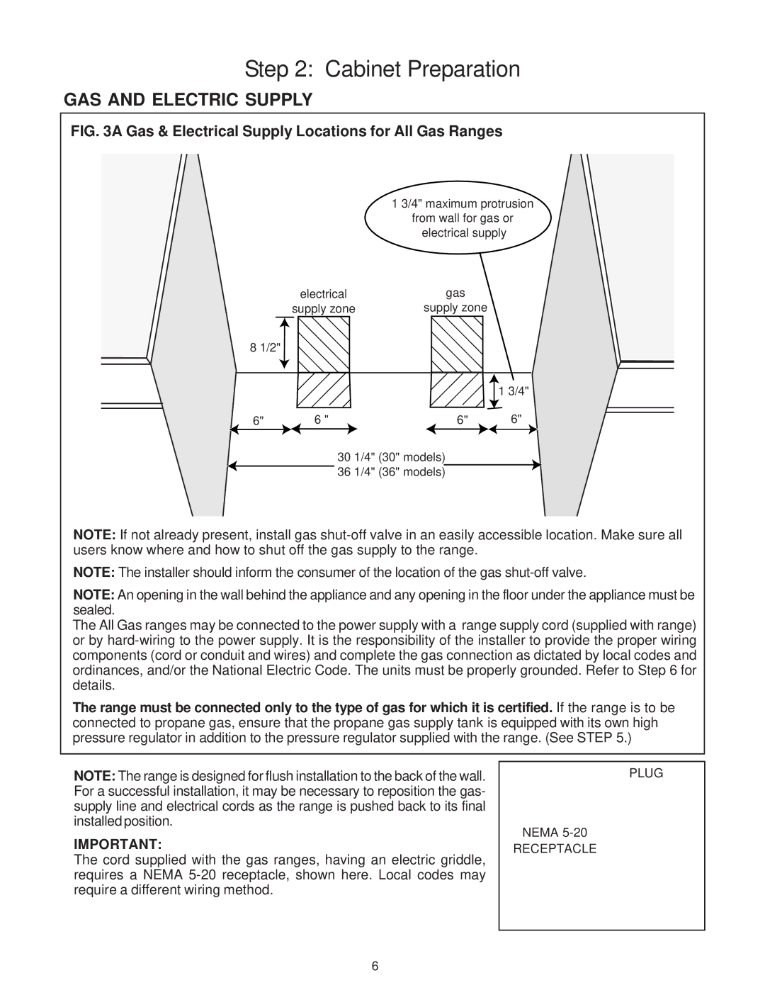 Thermador P30 installation instructions GAS and Electric Supply, Gas & Electrical Supply Locations for All Gas Ranges 