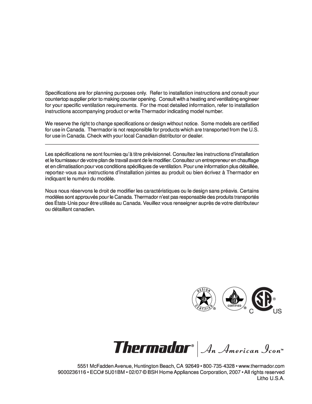 Thermador P30 installation instructions 