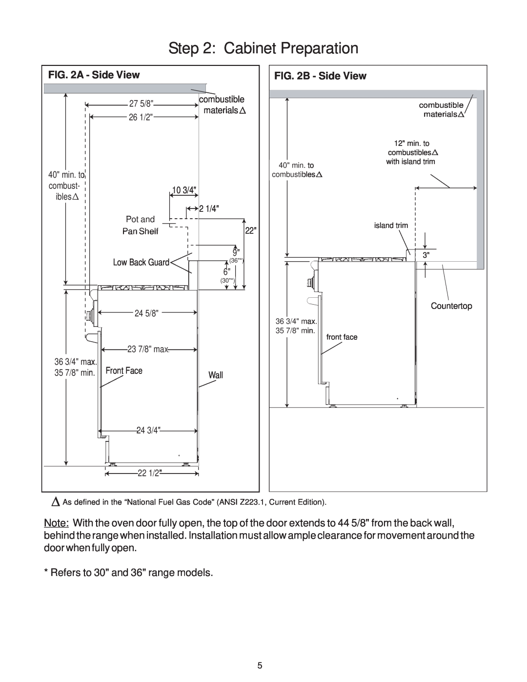 Thermador P30 installation instructions A - Side View, B - Side View, Cabinet Preparation 