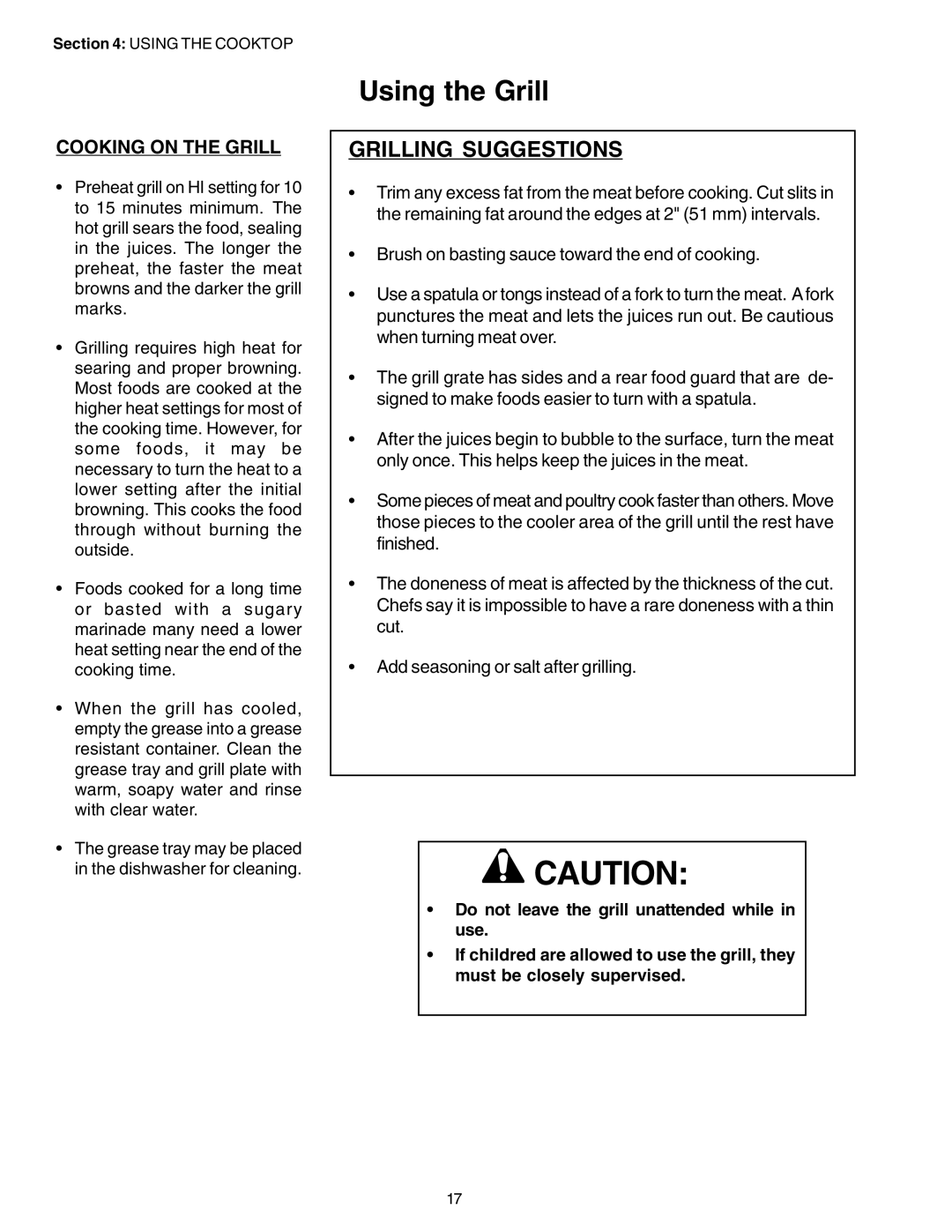 Thermador P24GE, PC30 manuel dutilisation Grilling Suggestions, Cooking on the Grill 