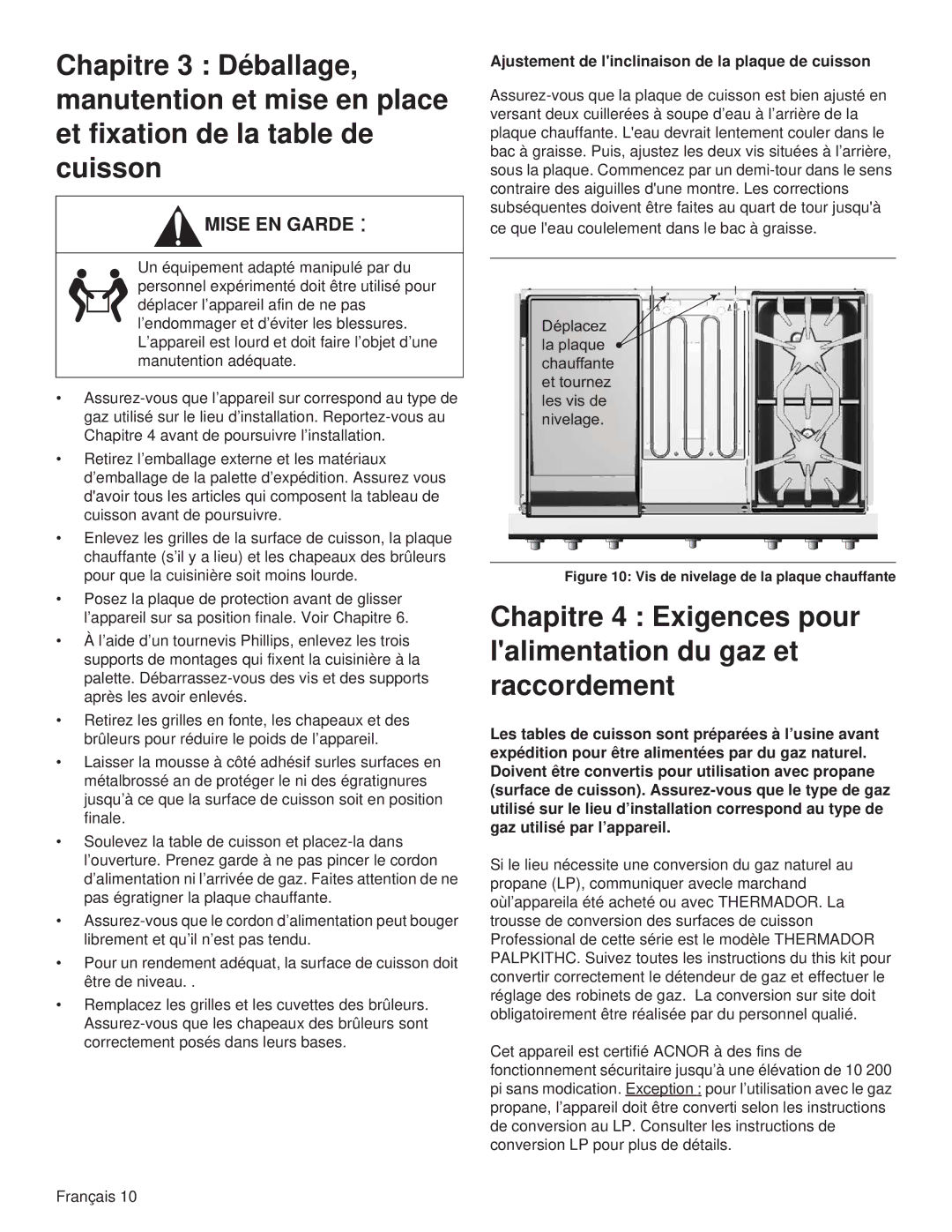 Thermador PCG48, PCG36, PCG30 Ajustement de linclinaison de la plaque de cuisson, Vis de nivelage de la plaque chauffante 