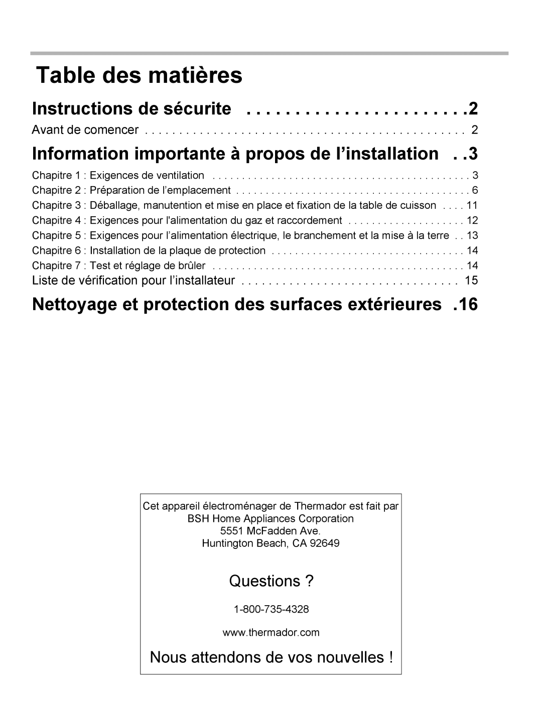 Thermador PCG36, PCG48, PCG30 installation manual Avant de comencer, Liste de vérification pour l’installateur 