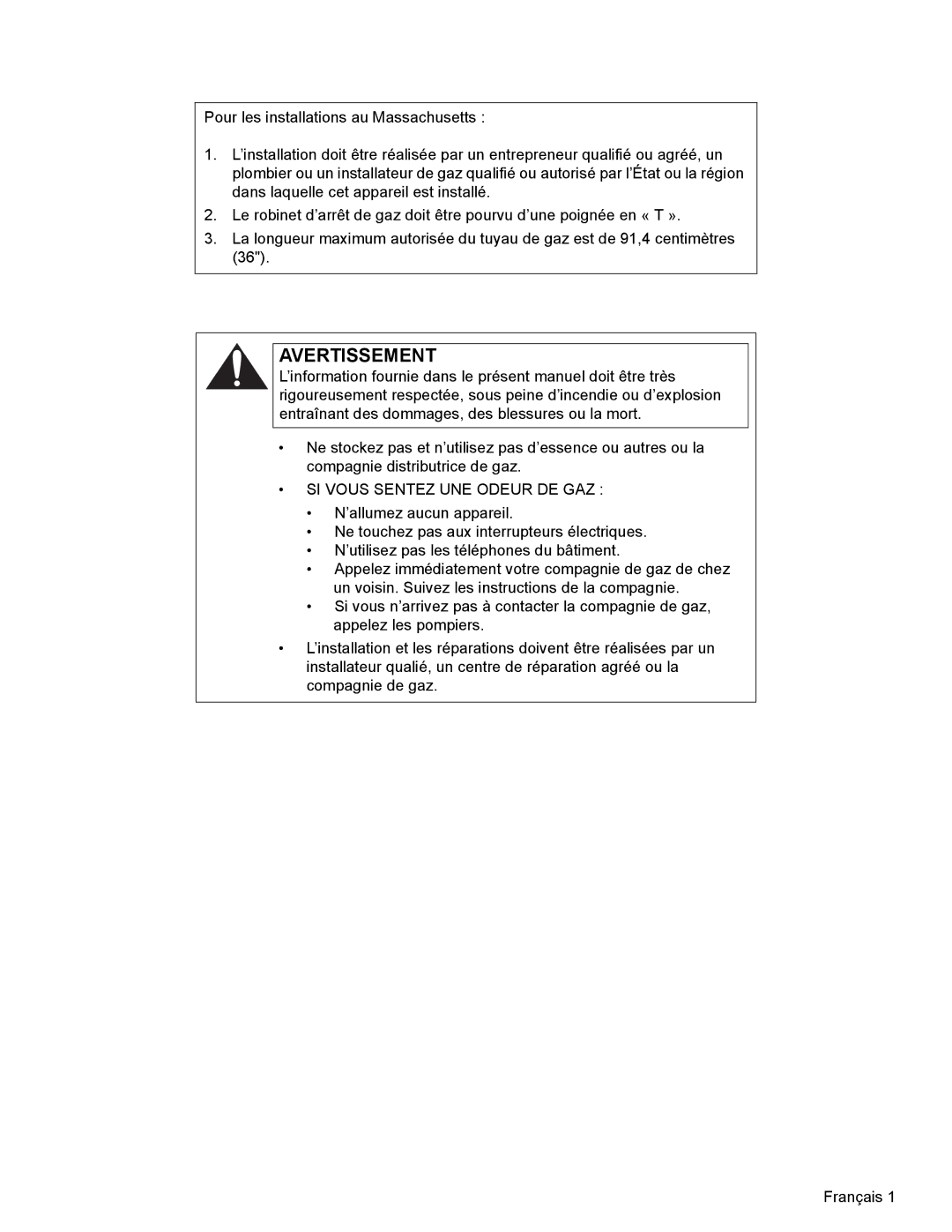 Thermador PCG48, PCG36, PCG30 installation manual Avertissement, SI Vous Sentez UNE Odeur DE GAZ 