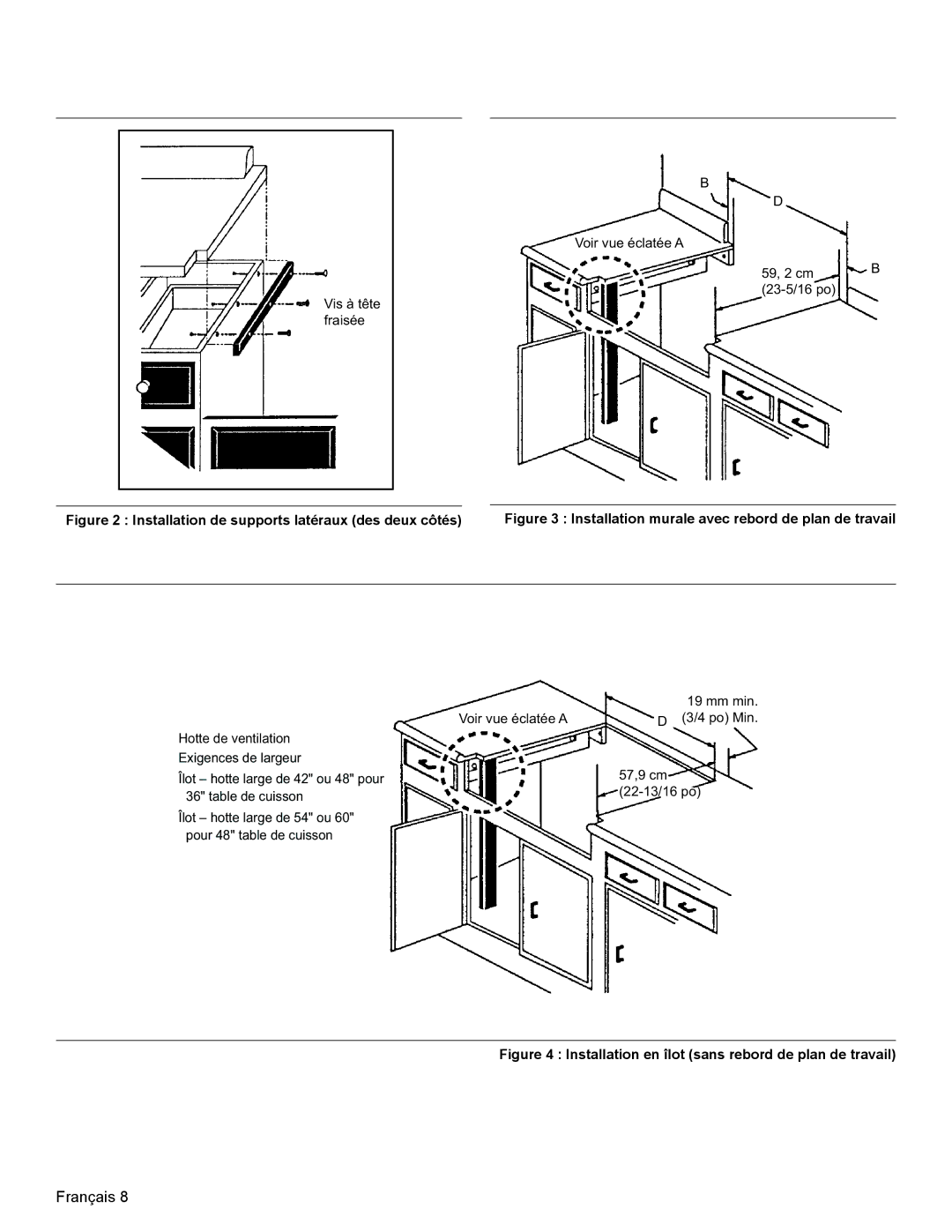 Thermador PCG30, PCG36, PCG48 installation manual Installation de supports latéraux des deux côtés 