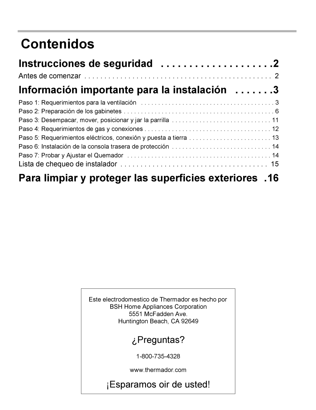 Thermador PCG36, PCG48, PCG30 installation manual Antes de comenzar, Lista de chequeo de instalador 