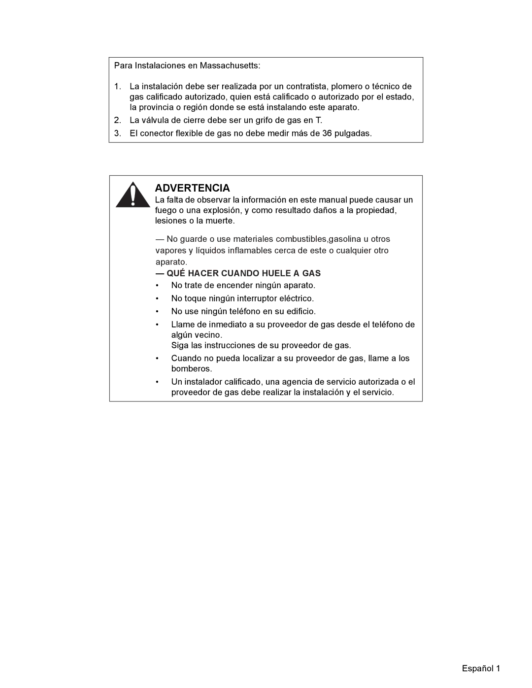 Thermador PCG48, PCG36, PCG30 installation manual Advertencia, QUÉ Hacer Cuando Huele a GAS 