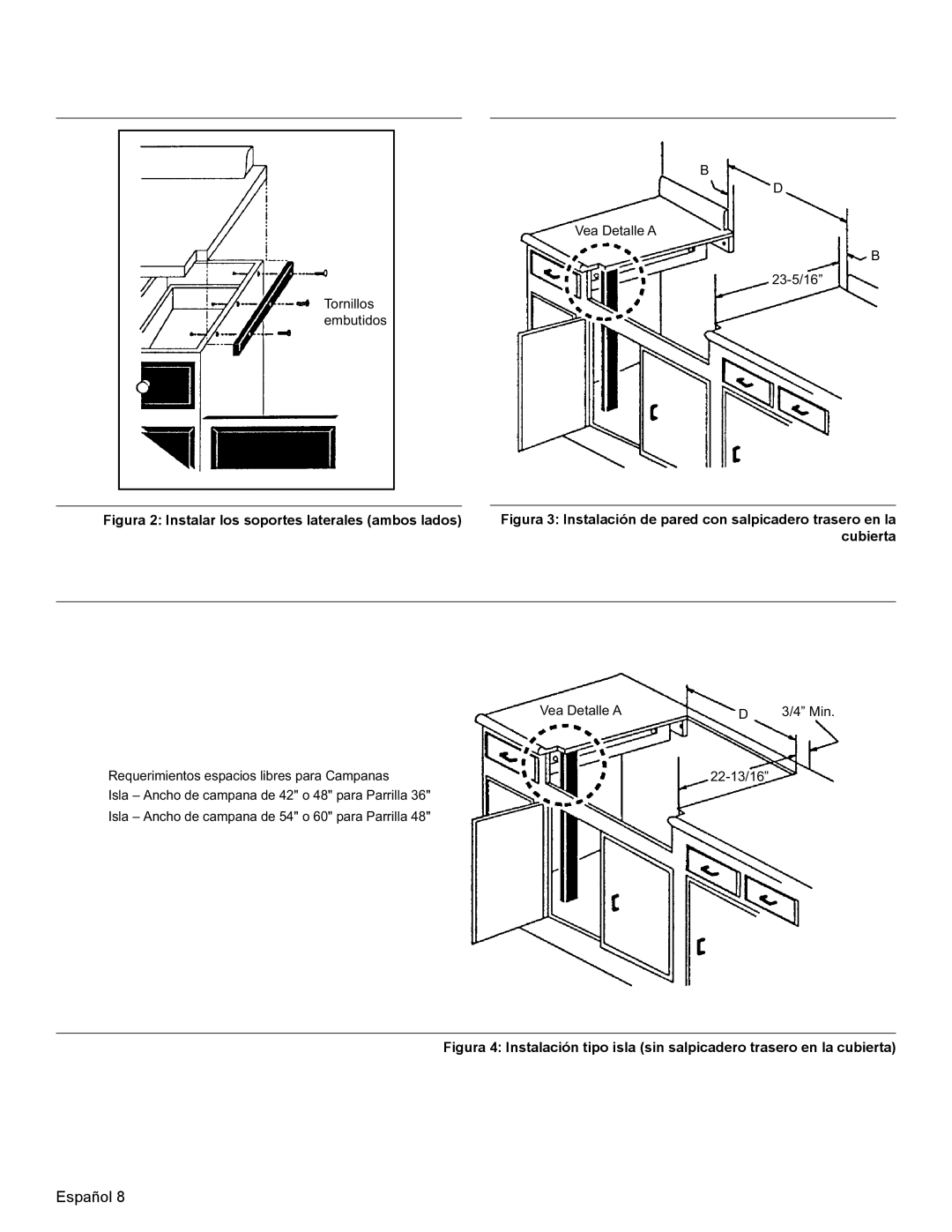 Thermador PCG30, PCG36, PCG48 installation manual Figura 2 Instalar los soportes laterales ambos lados 