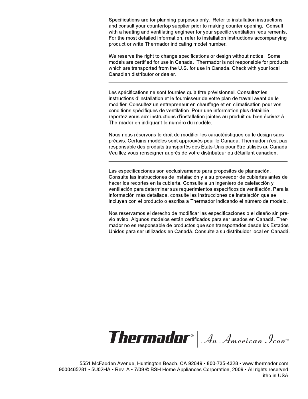 Thermador PCG30, PCG36, PCG48 installation manual 