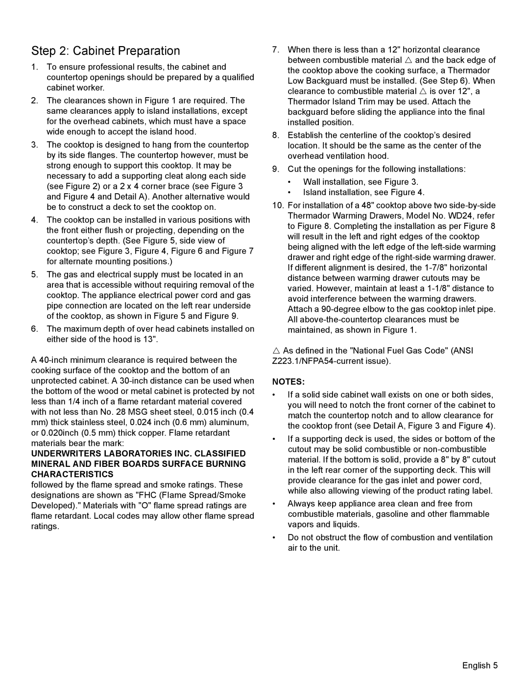 Thermador PCG48, PCG36, PCG30 installation manual Cabinet Preparation 