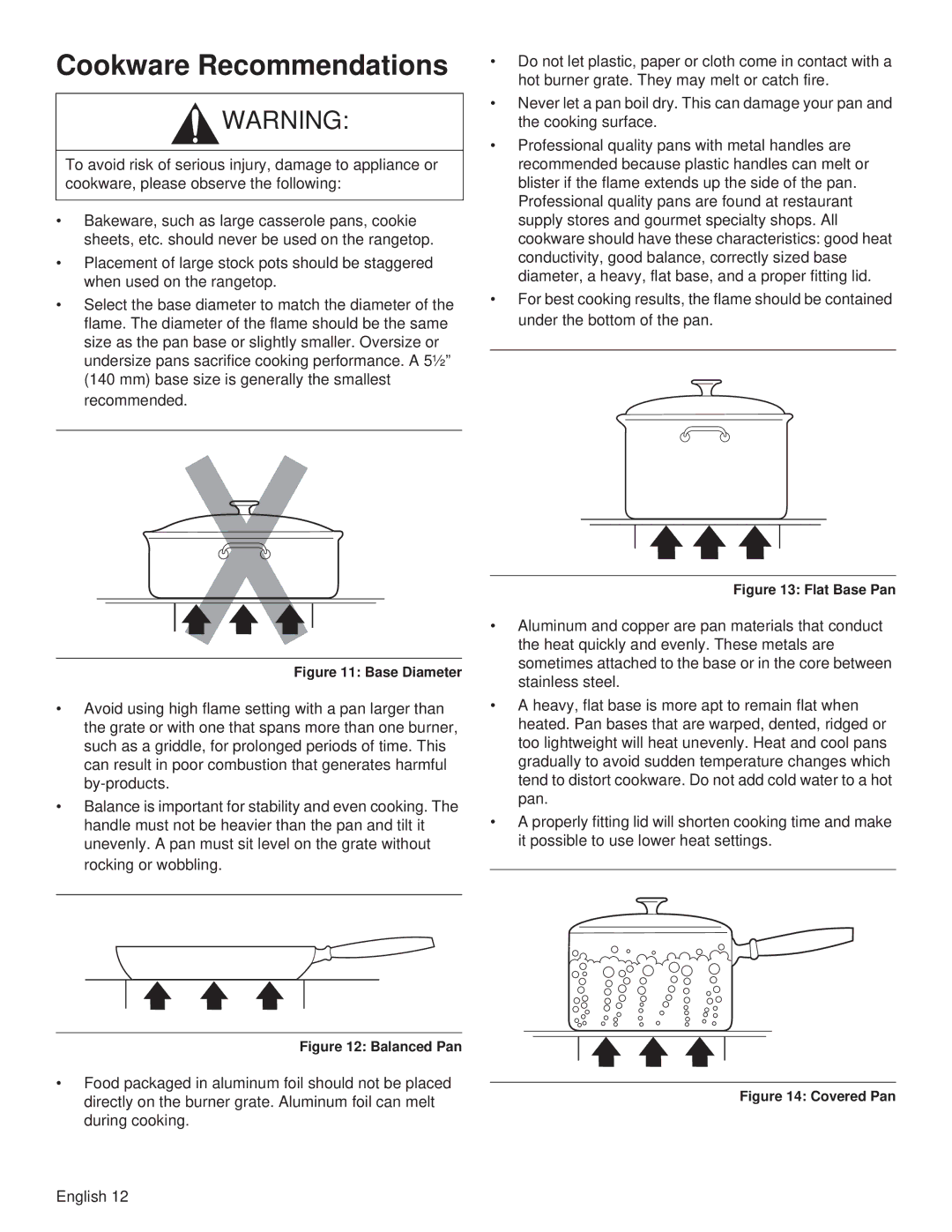 Thermador PCG30, PCG36, PCG48 manual Cookware Recommendations, Base Diameter 