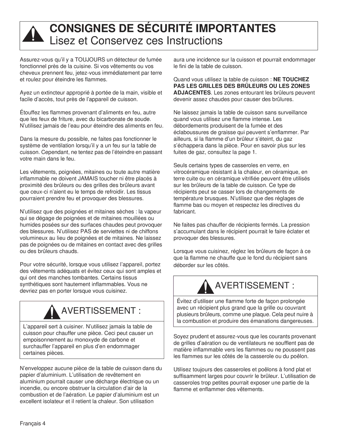 Thermador PCG36, PCG48, PCG30 manual Consignes DE Sécurité Importantes 