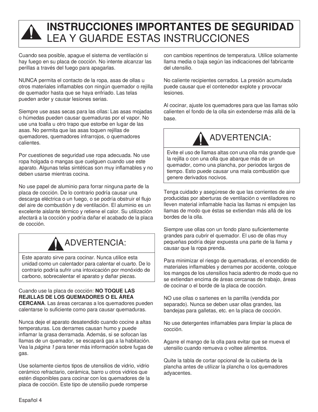 Thermador PCG48, PCG36, PCG30 manual Instrucciones Importantes DE Seguridad 