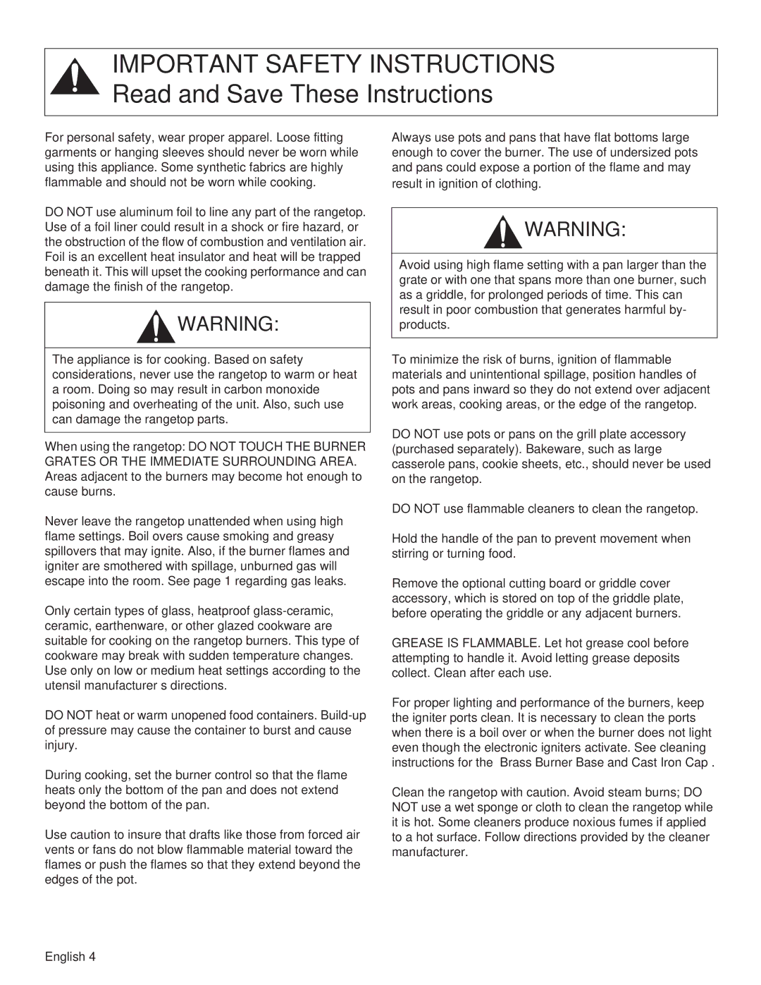 Thermador PCG36, PCG48, PCG30 manual Important Safety Instructions 