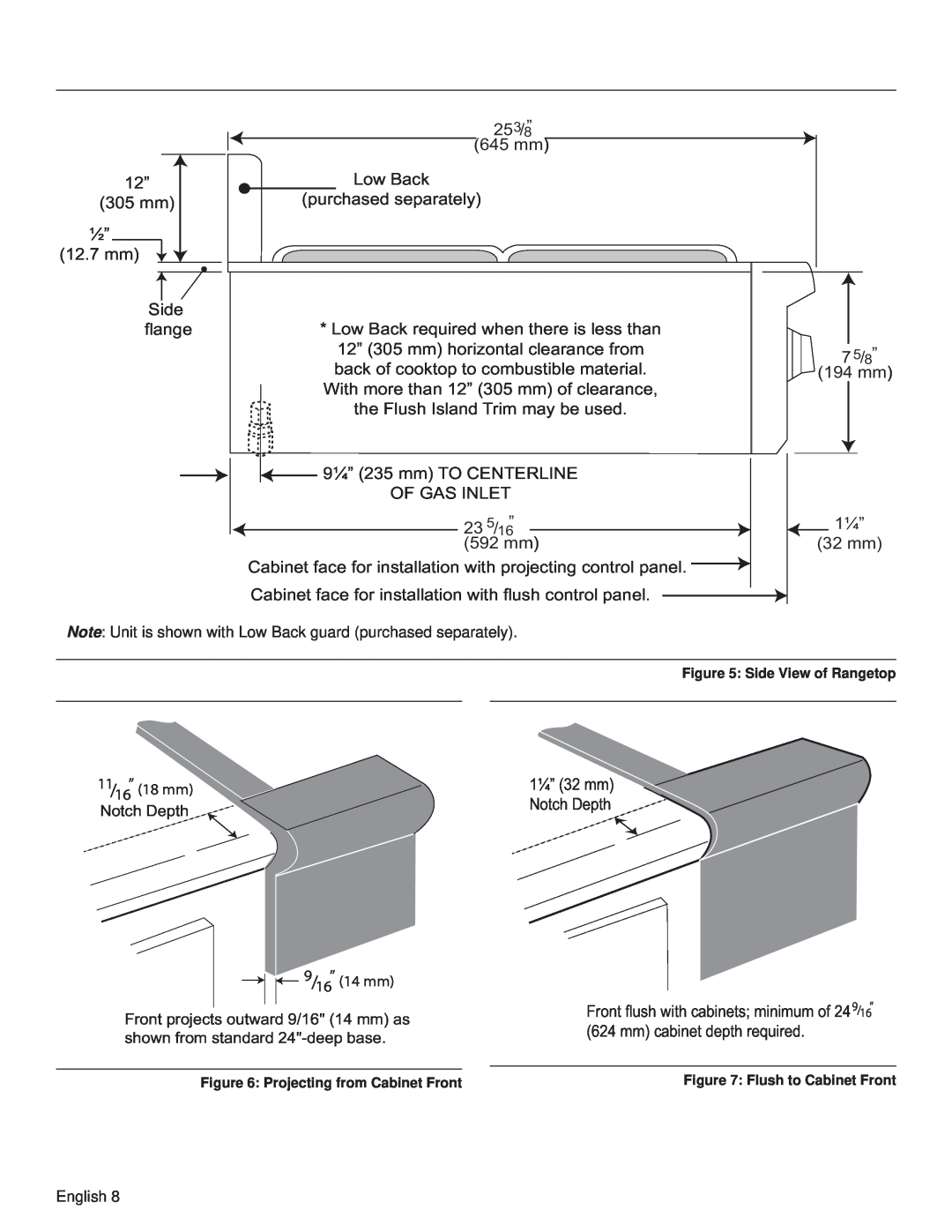 Thermador PCG48, PCG36, PCG30 installation manual 12” 305 mm ½” 12.7 mm Side flange 