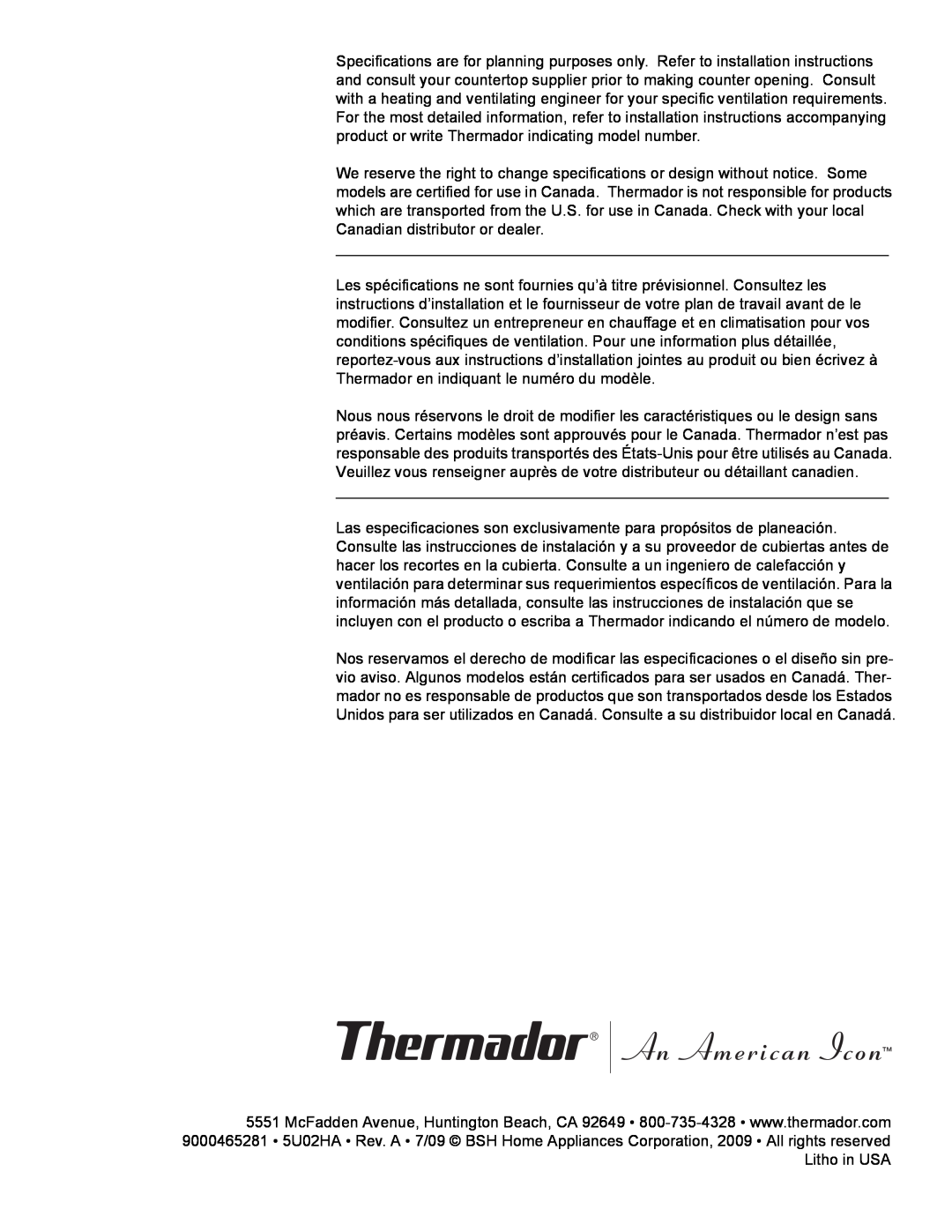 Thermador PCG30, PCG36, PCG48 installation manual 