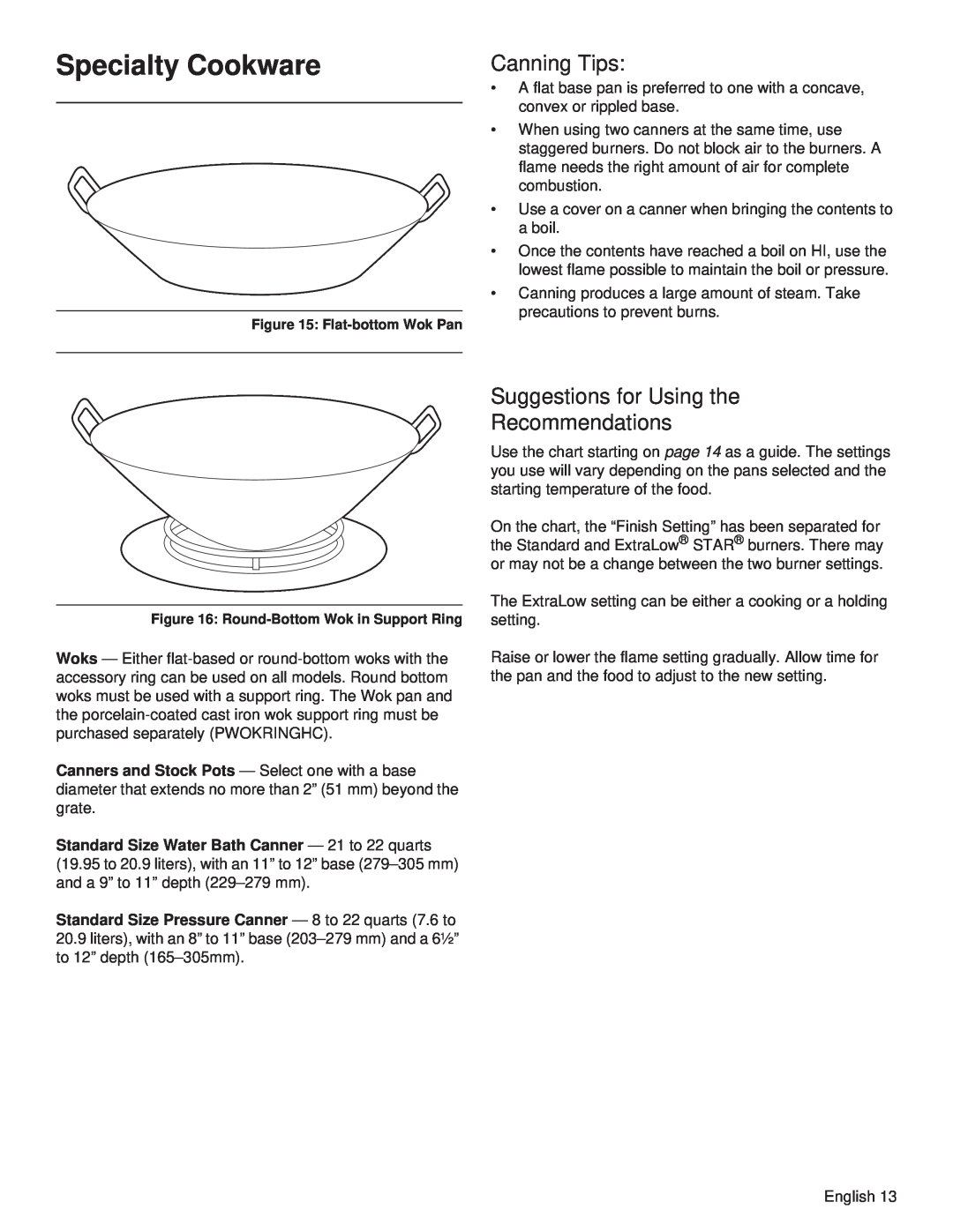 Thermador PCG36, PCG48, PCG30 manual Specialty Cookware, Canning Tips, Suggestions for Using the Recommendations 