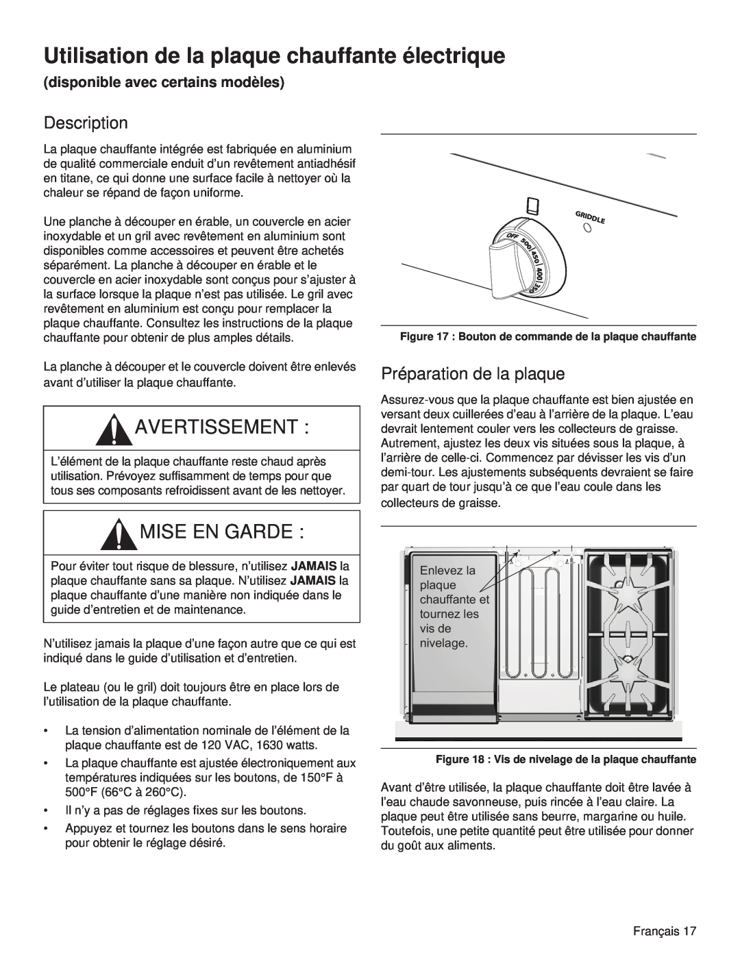 Thermador PCG48, PCG36, PCG30 manual Utilisation de la plaque chauffante électrique, Avertissement, Mise En Garde 