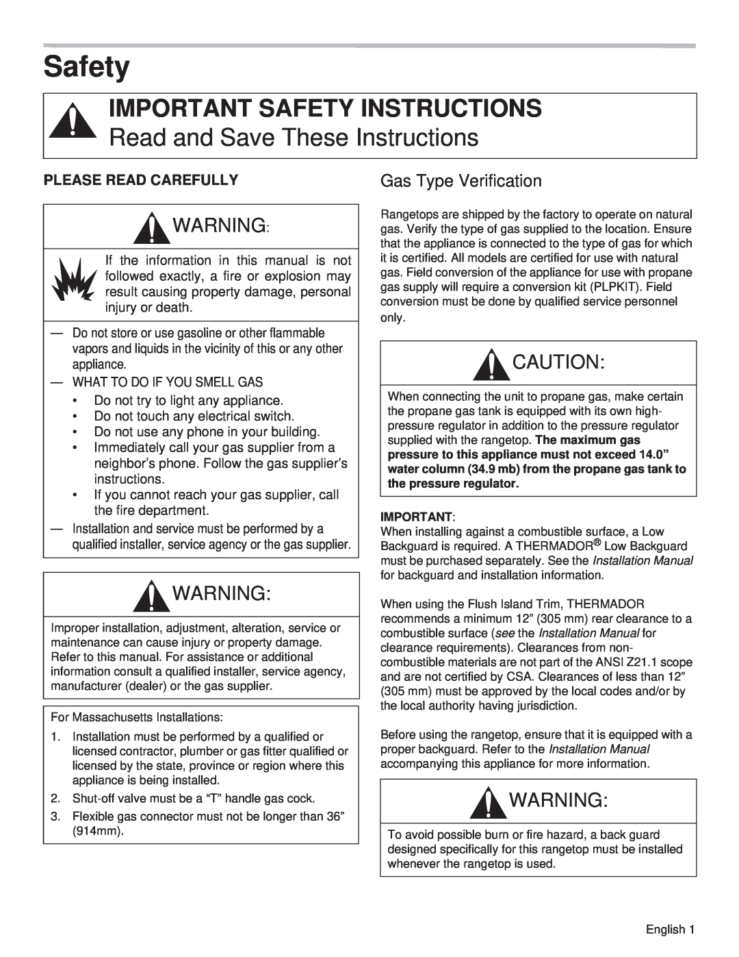 Thermador PCG36, PCG48, PCG30 Important Safety Instructions, Read and Save These Instructions, Please Read Carefully 