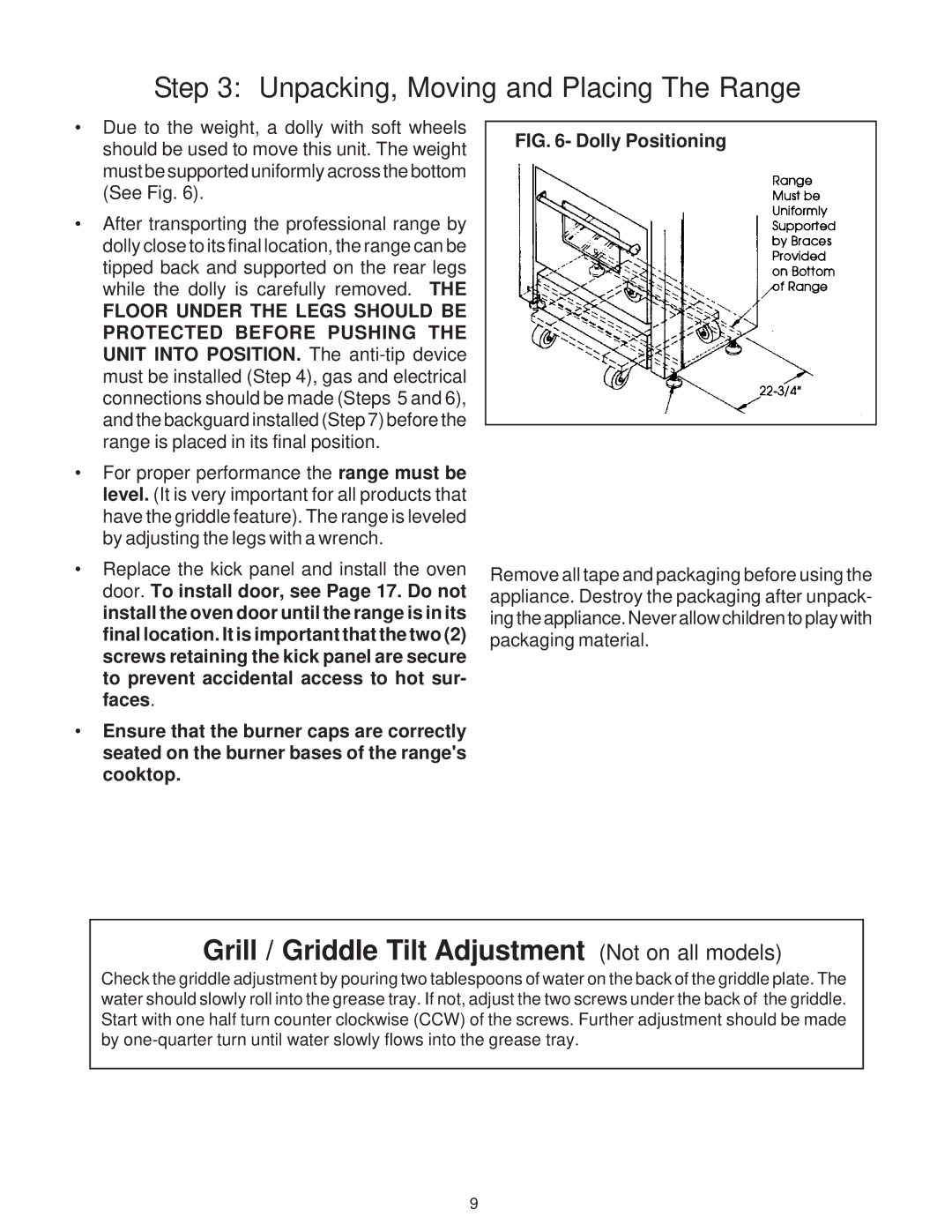 Thermador PD30, PD36, PD48 installation instructions Grill / Griddle Tilt Adjustment Not on all models 