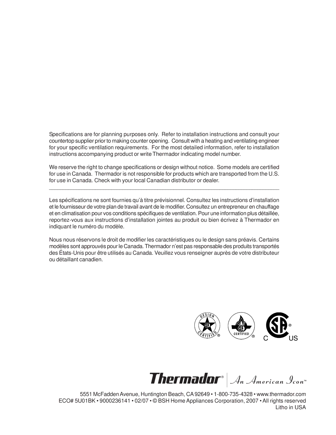 Thermador PD30, PD36, PD48 installation instructions 