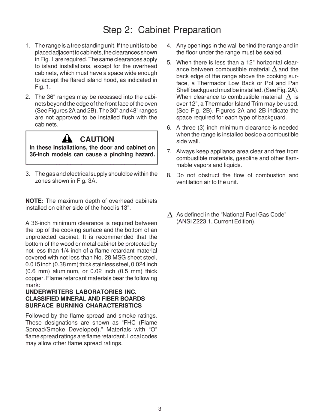 Thermador PD30, PD36, PD48 installation instructions Cabinet Preparation 