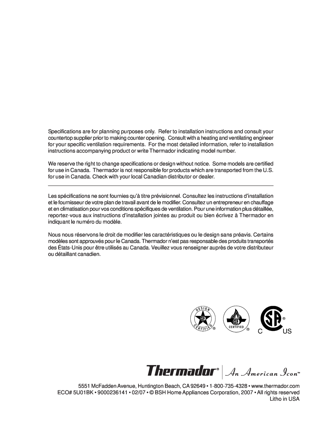Thermador PD30, PD36, PD48 installation instructions 