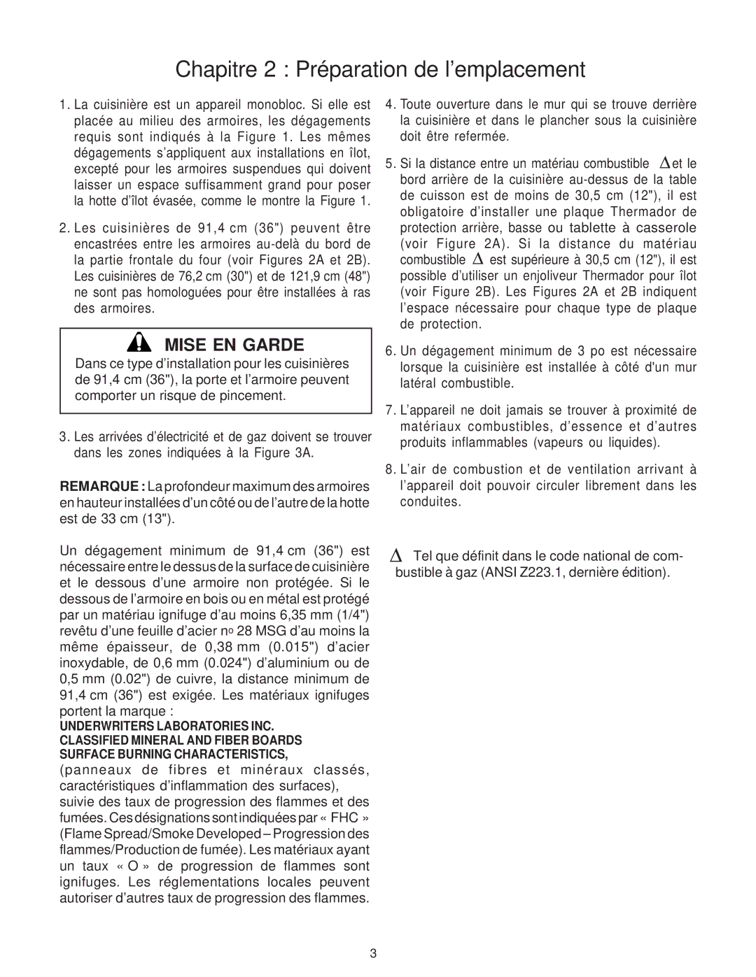 Thermador PD30 installation instructions Chapitre 2 Préparation de l’emplacement 