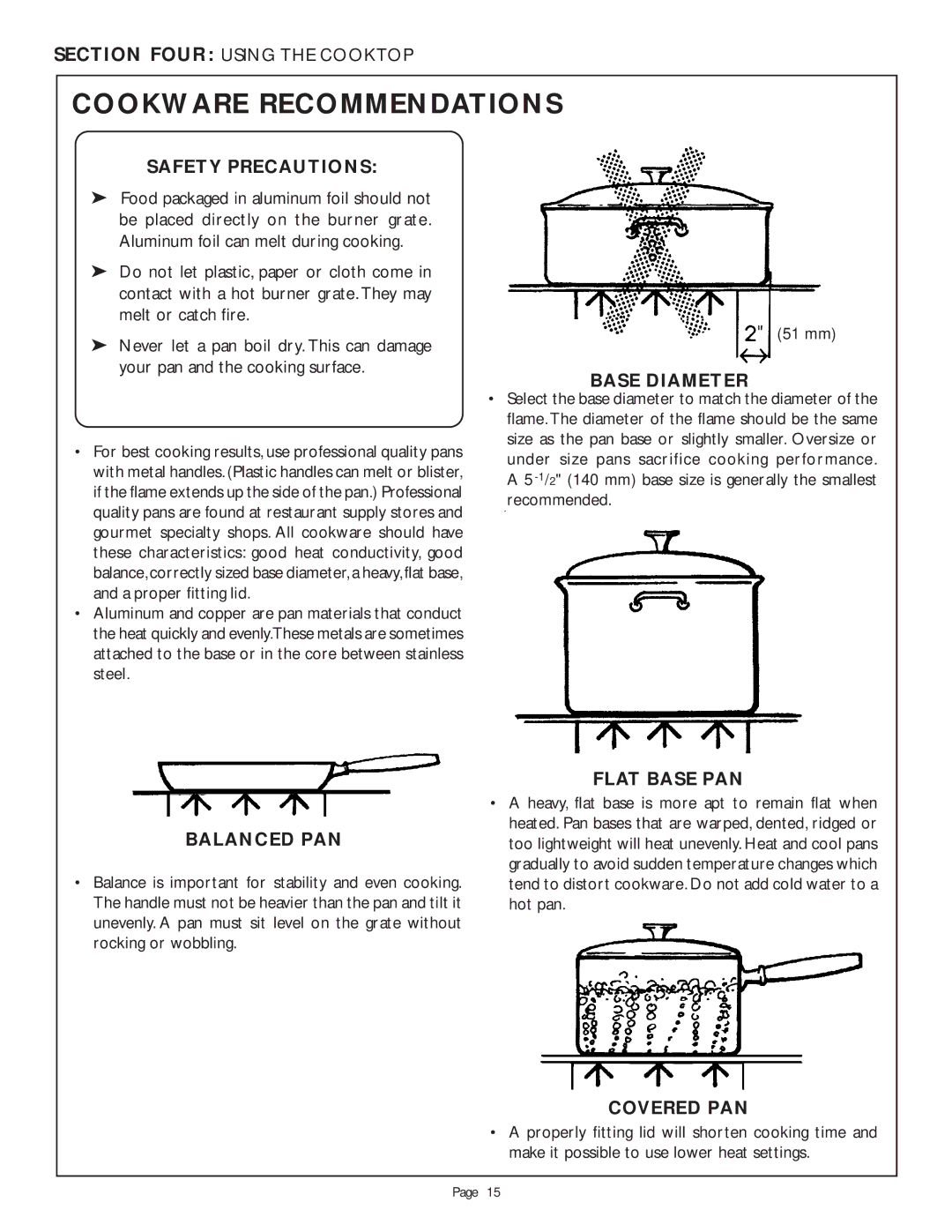 Thermador PDR484GG, LB36R, LB48R, PDR304, PDR364GL manual Cookware Recommendations 