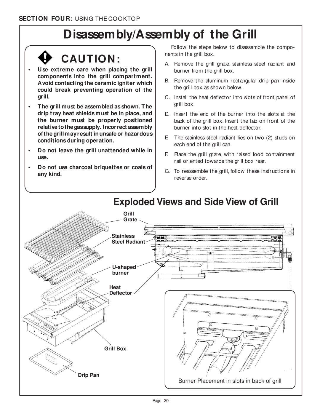 Thermador PDR484GG, PDR30, PDR36, LB36R, LB48R Disassembly/Assembly of the Grill, Exploded Views and Side View of Grill 