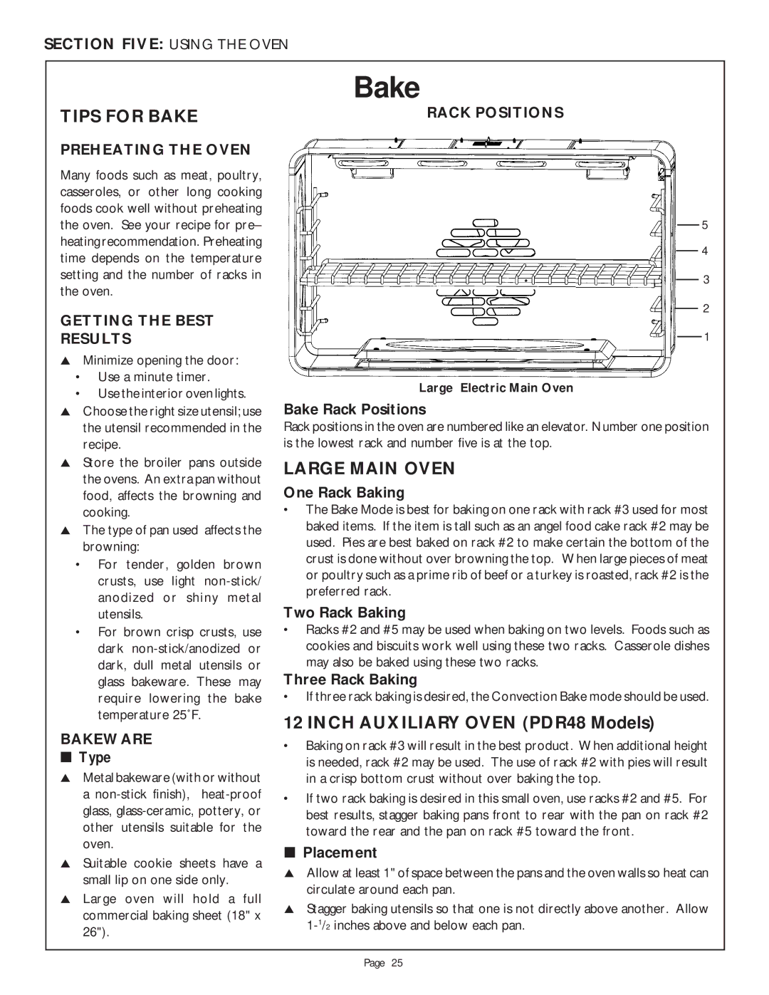 Thermador LB36R, PDR484GG, LB48R, PDR304, PDR364GL manual Tips for Bake, Large Main Oven 