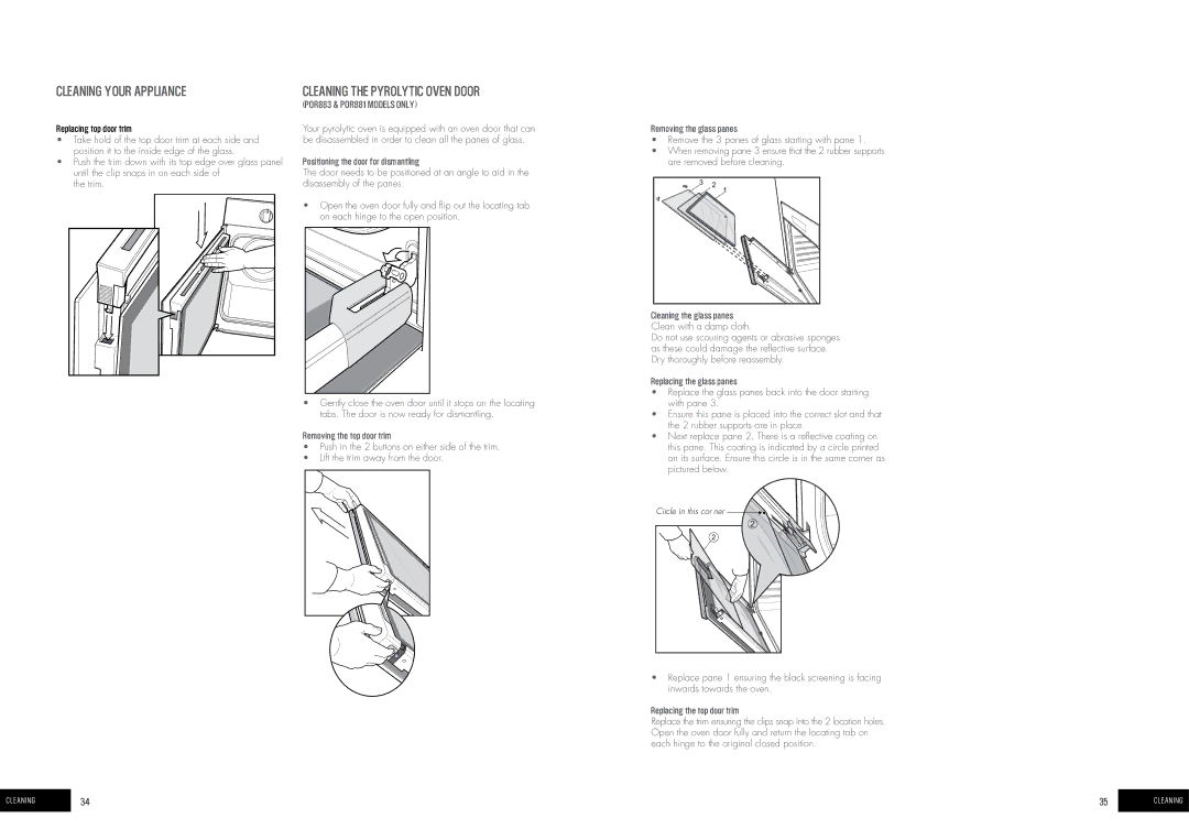 Thermador PORS663L/R, PDR790, PGR657, PDR794, PGR659, PORS668L/R Cleaning the pyrolytic oven door, POR883 & POR881 modelS only 
